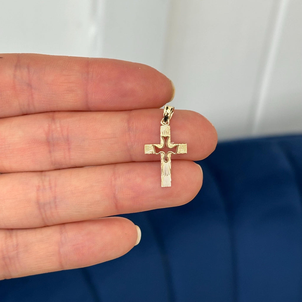 14k Gold Dove Cross Pendant