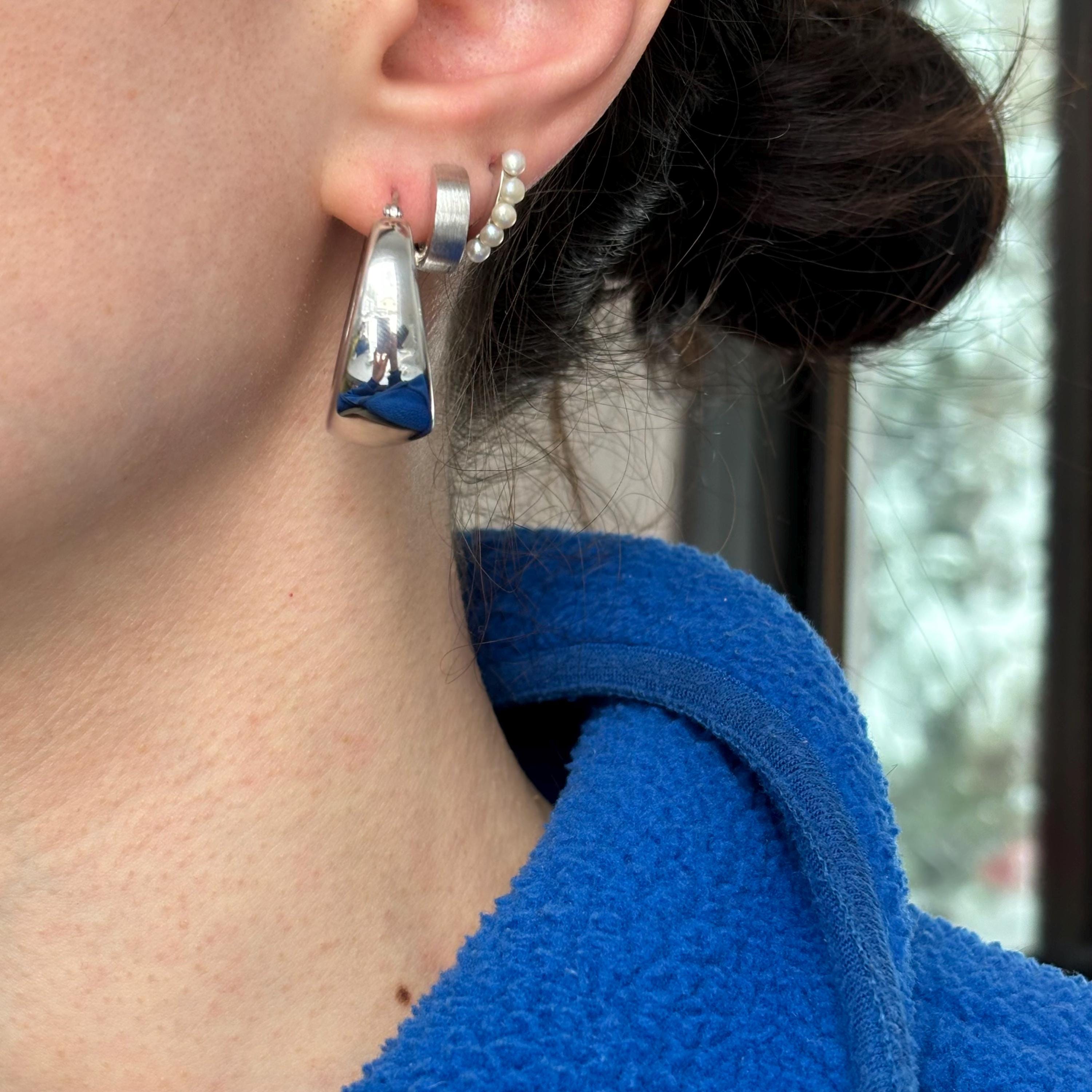 Sterling Silver RH-Plated Polished Chunky Tapered Hoop Earrings