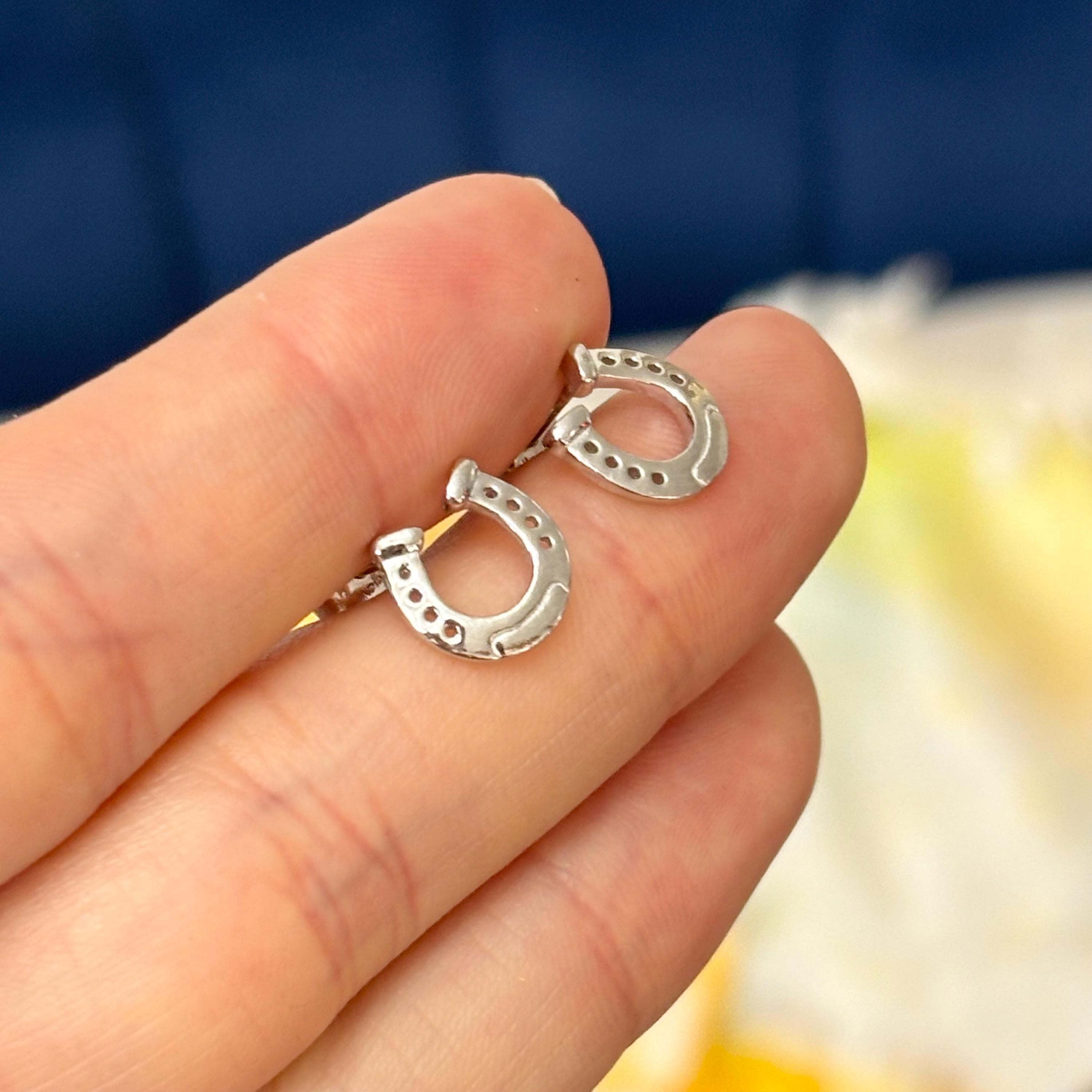Sterling Silver Rhodium-plated Horseshoe Post Earrings
