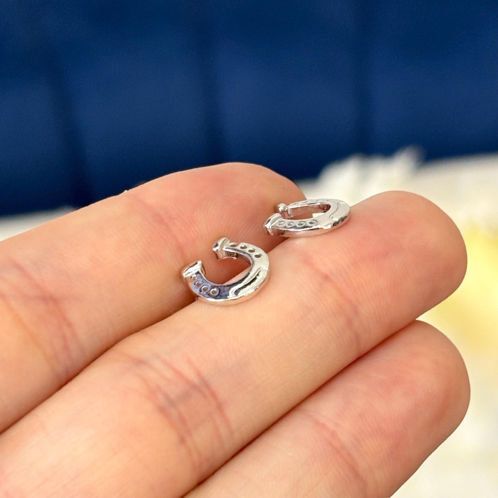 Sterling Silver Rhodium-plated Horseshoe Post Earrings