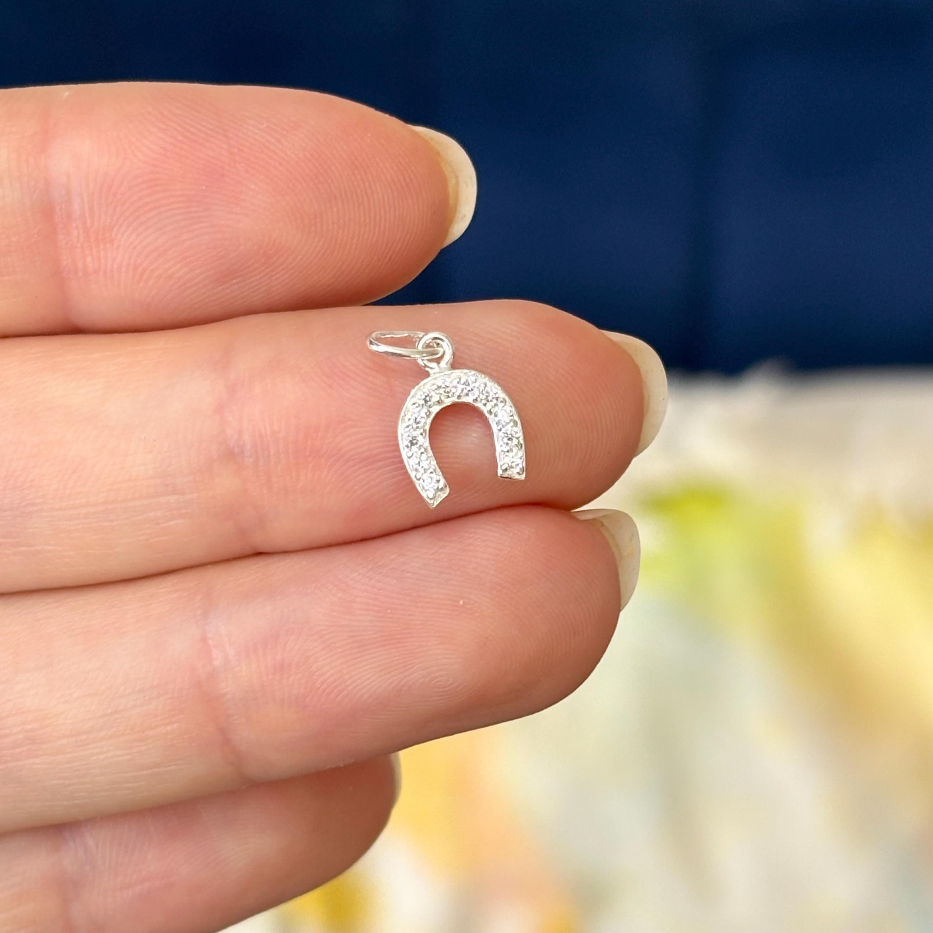 Sterling Silver Polished Tiny Horseshoe CZ Charm
