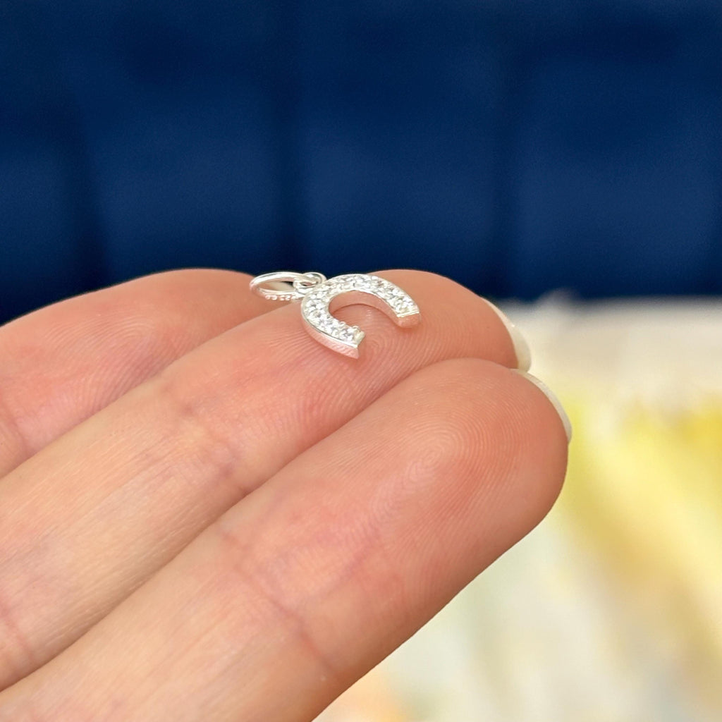 Sterling Silver Polished Tiny Horseshoe CZ Charm