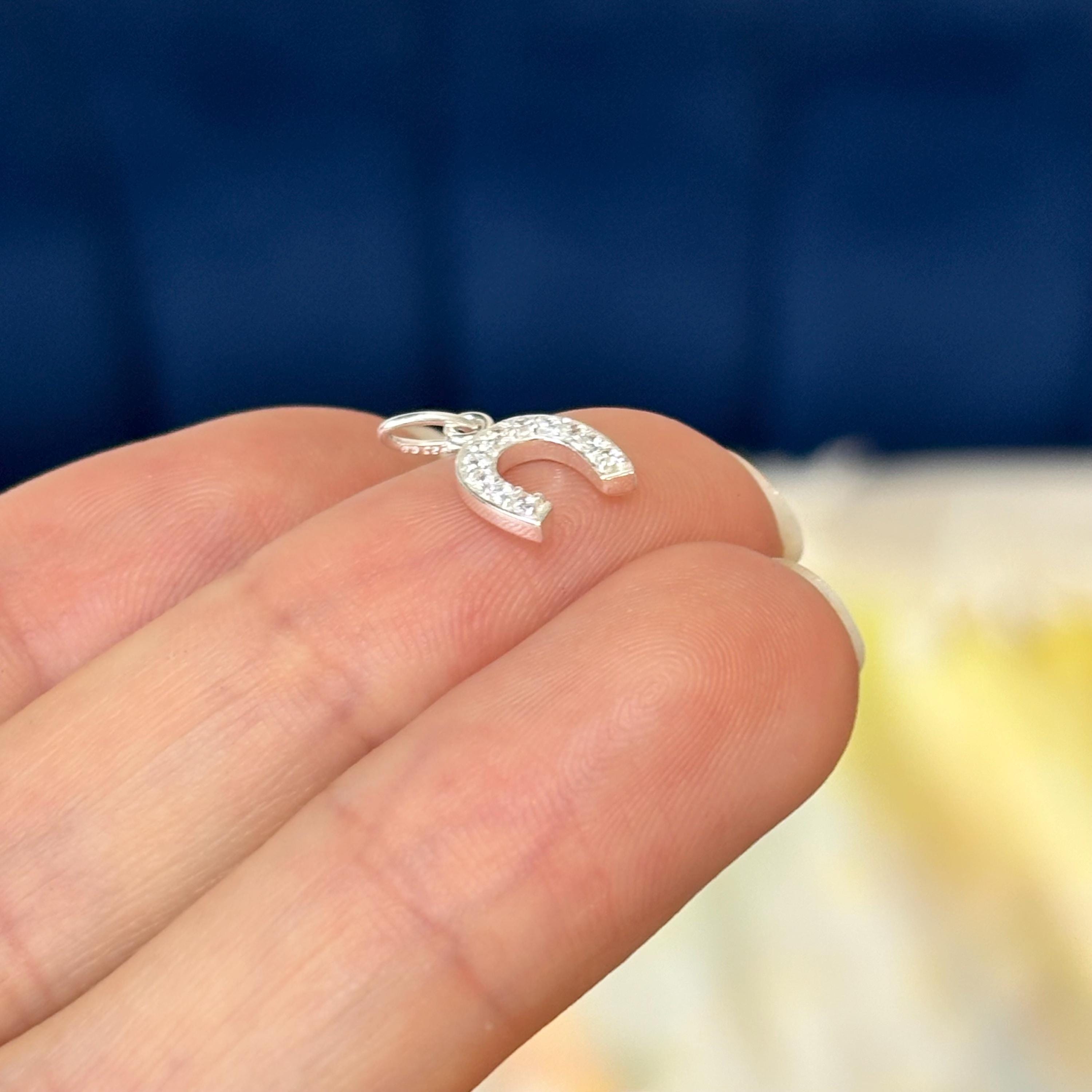 Sterling Silver Polished Tiny Horseshoe CZ Charm