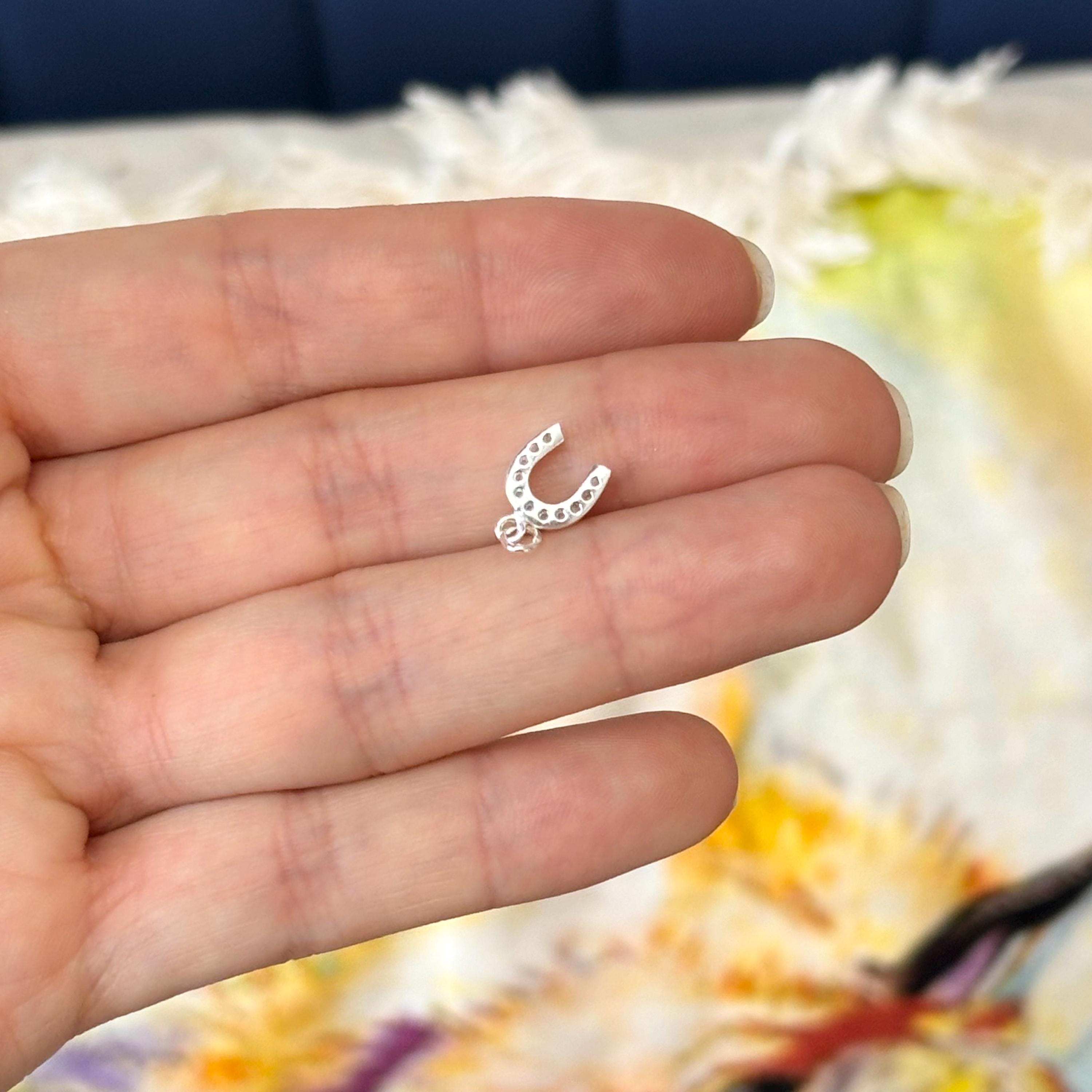 Sterling Silver Polished Tiny Horseshoe CZ Charm