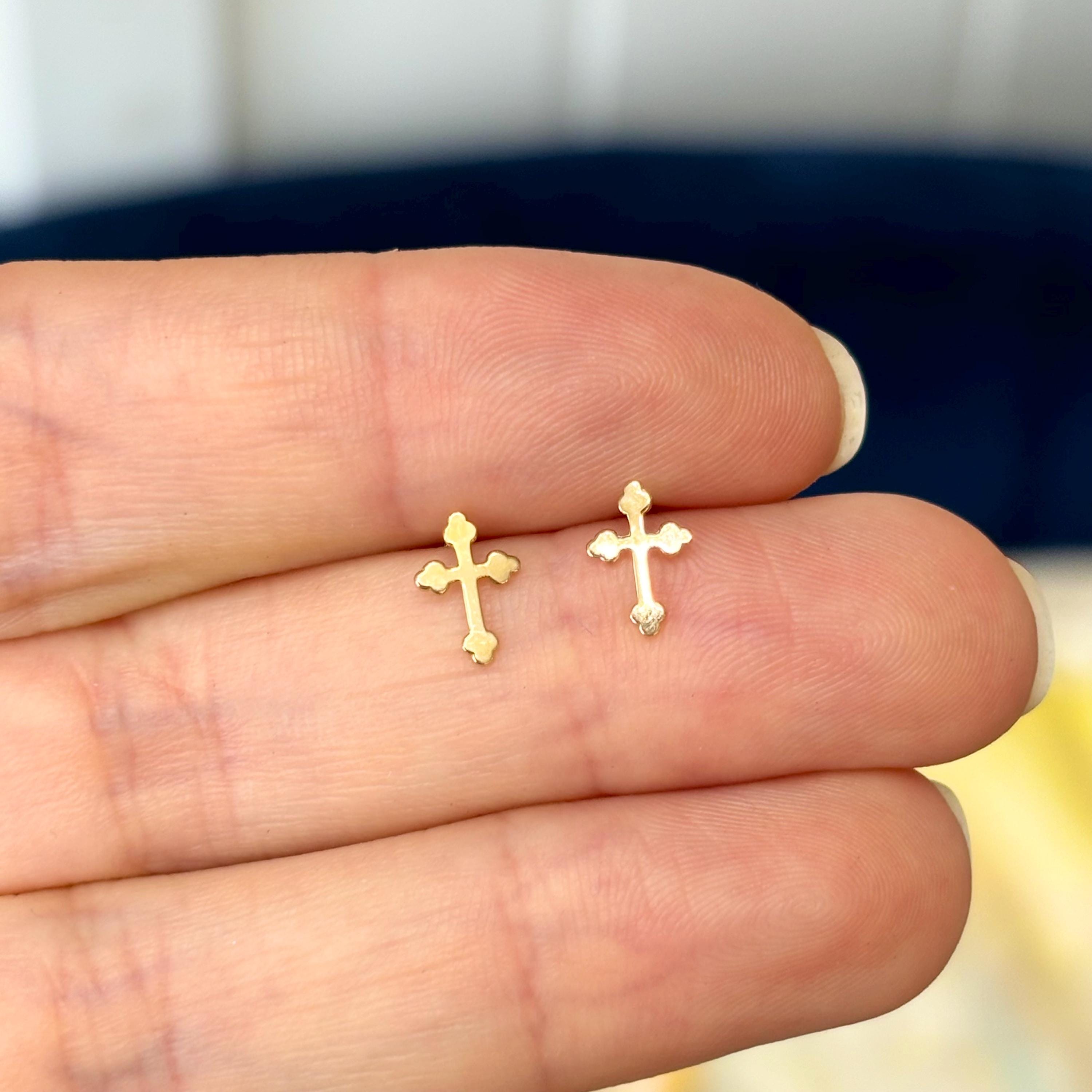 14k Gold Children’s Cross Post Earrings