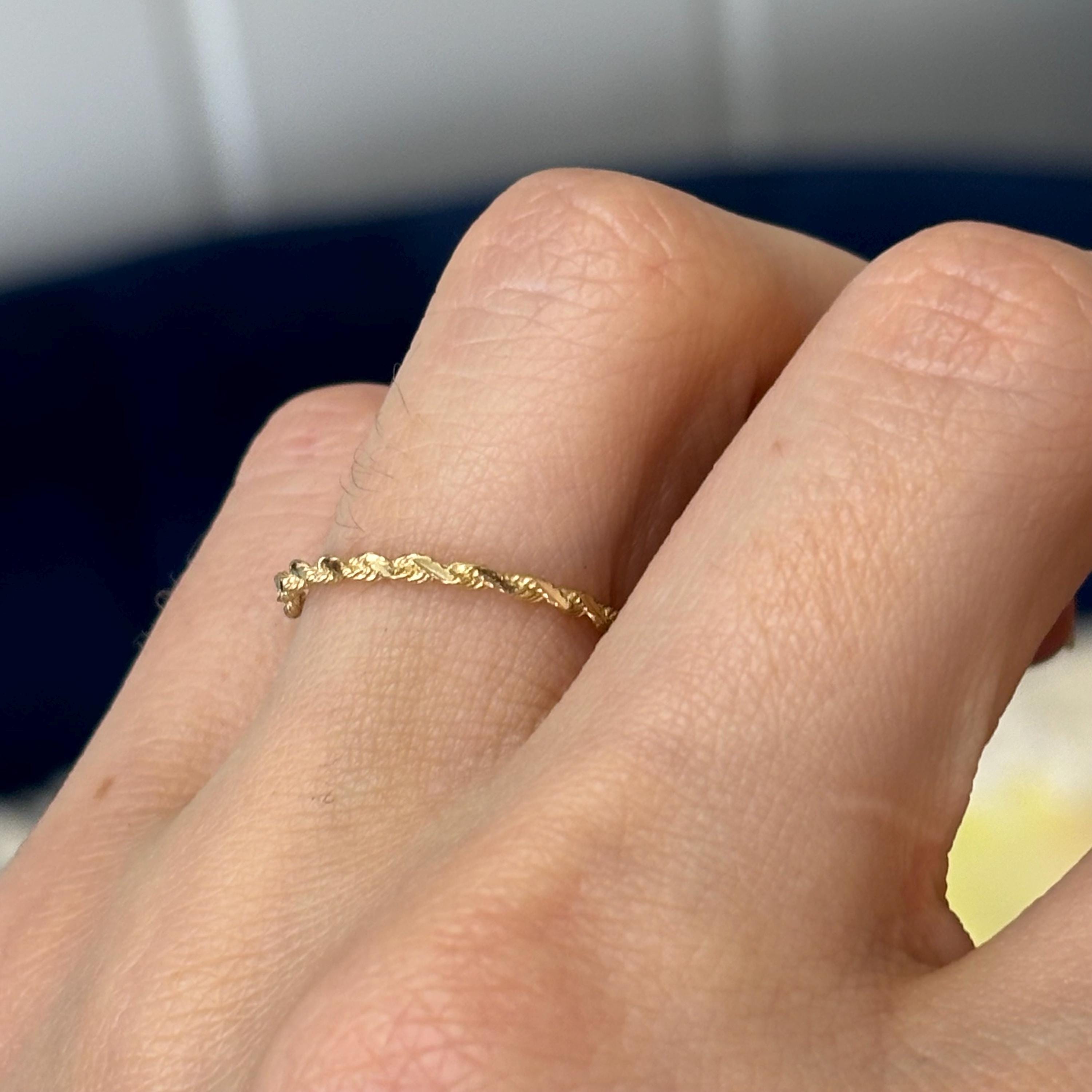 14k Gold Diamond-cut Rope Chain Band Ring