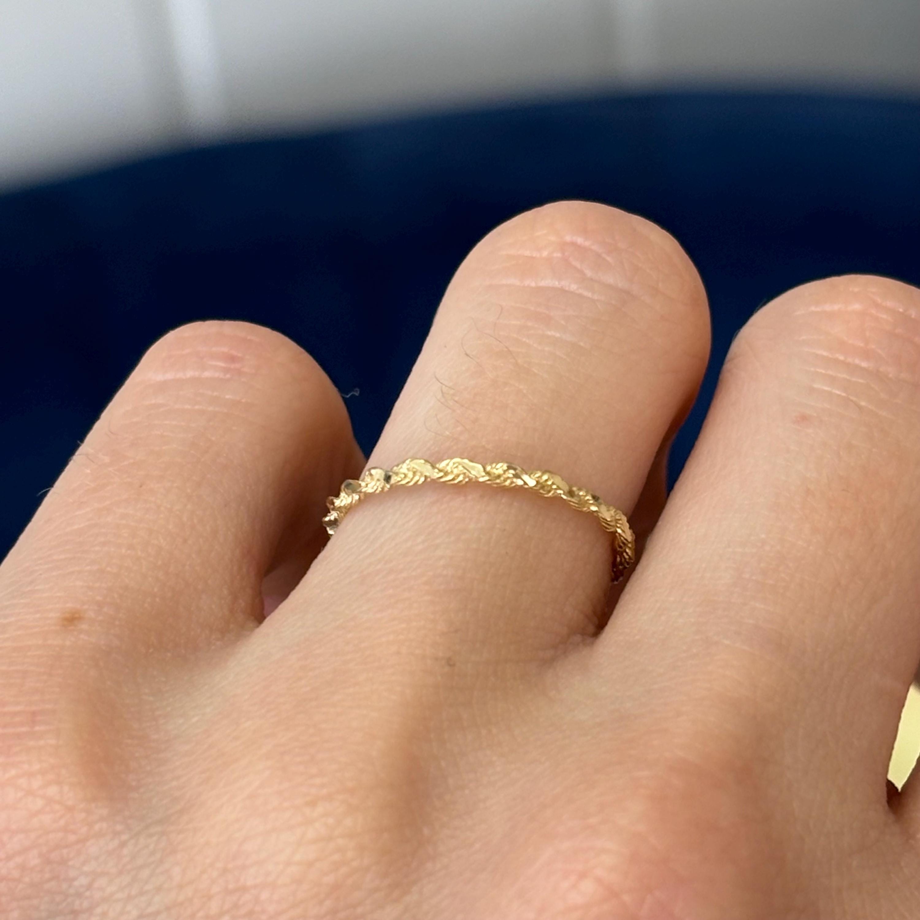 14k Gold Diamond-cut Rope Chain Band Ring