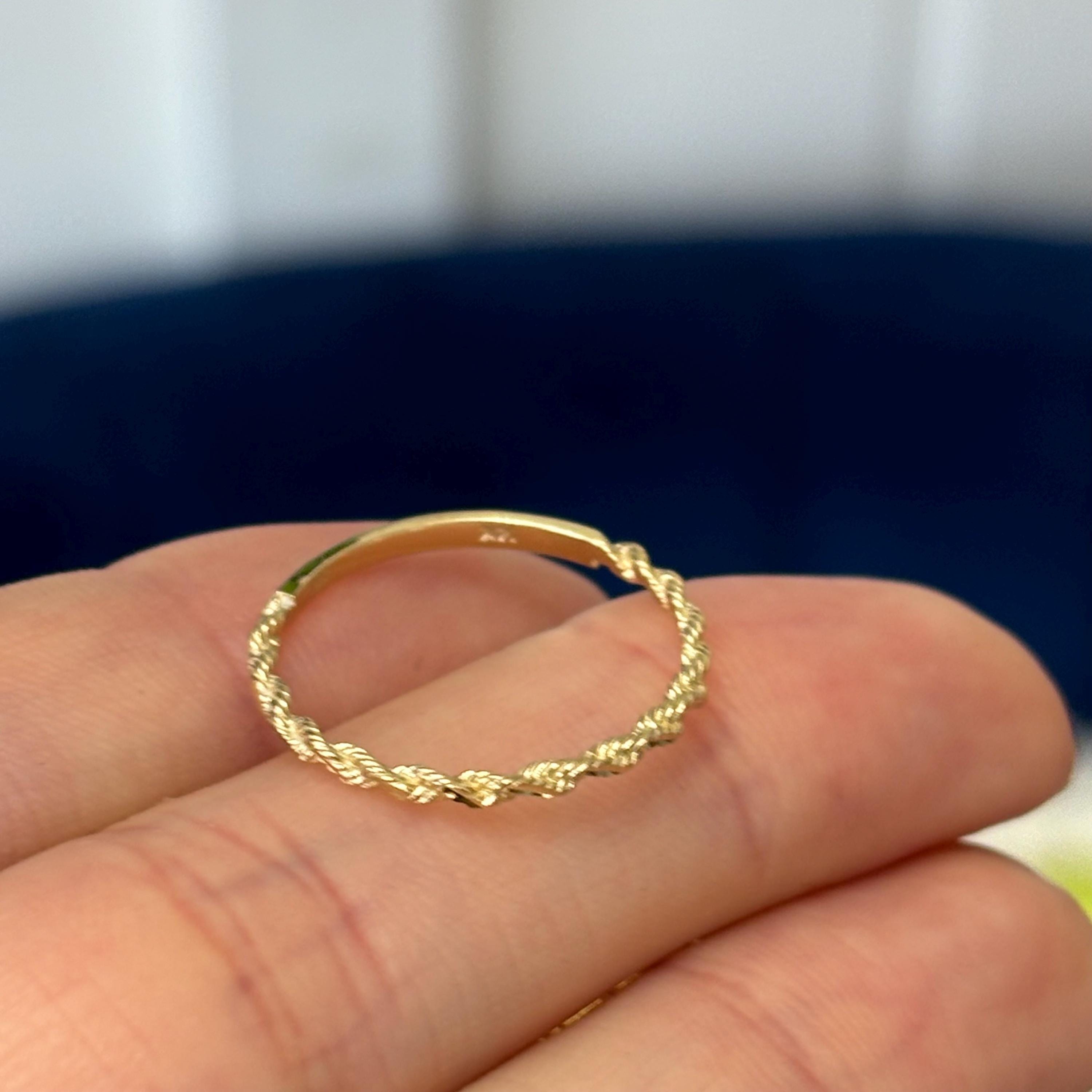 14k Gold Diamond-cut Rope Chain Band Ring