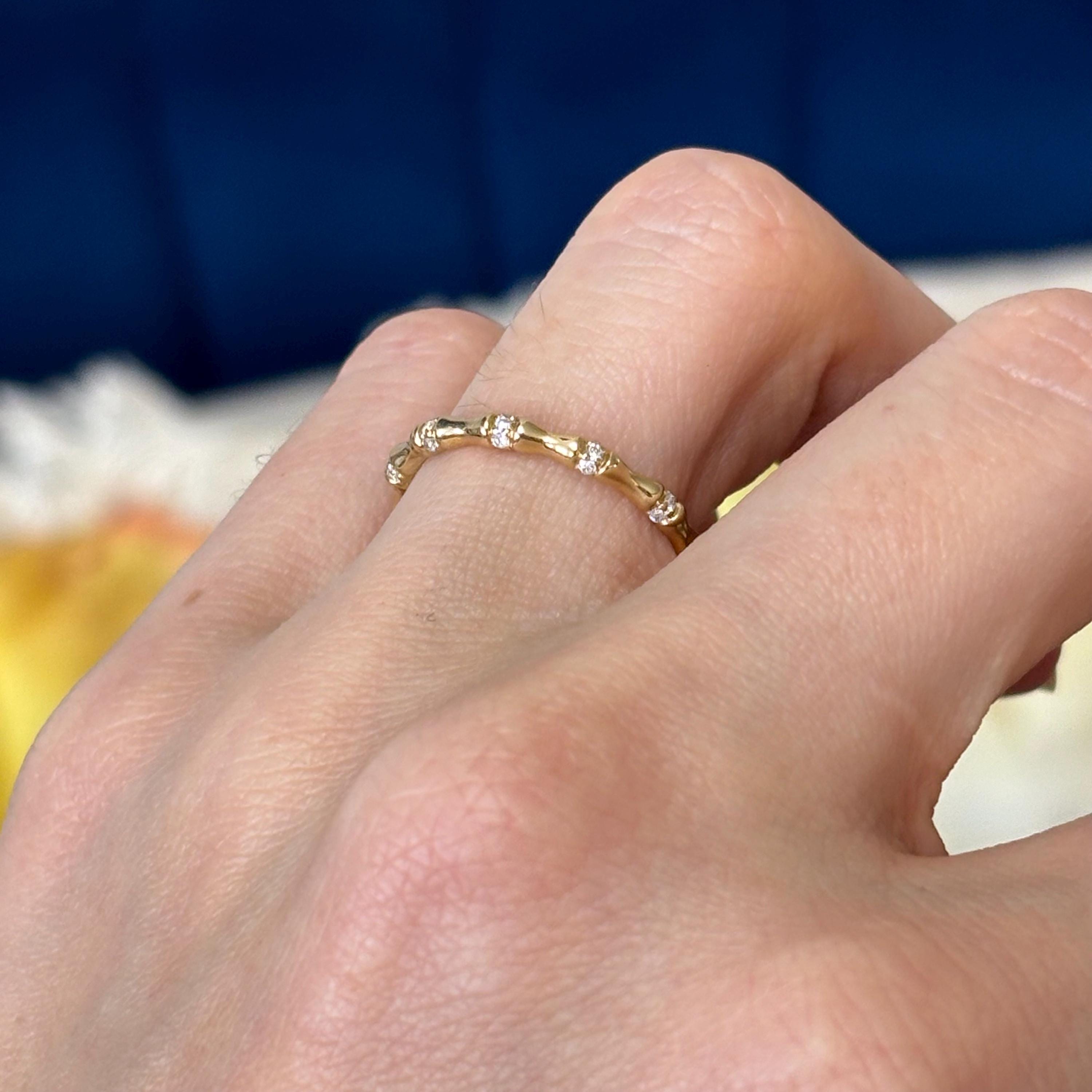 14k Gold Diamond Bamboo Ring