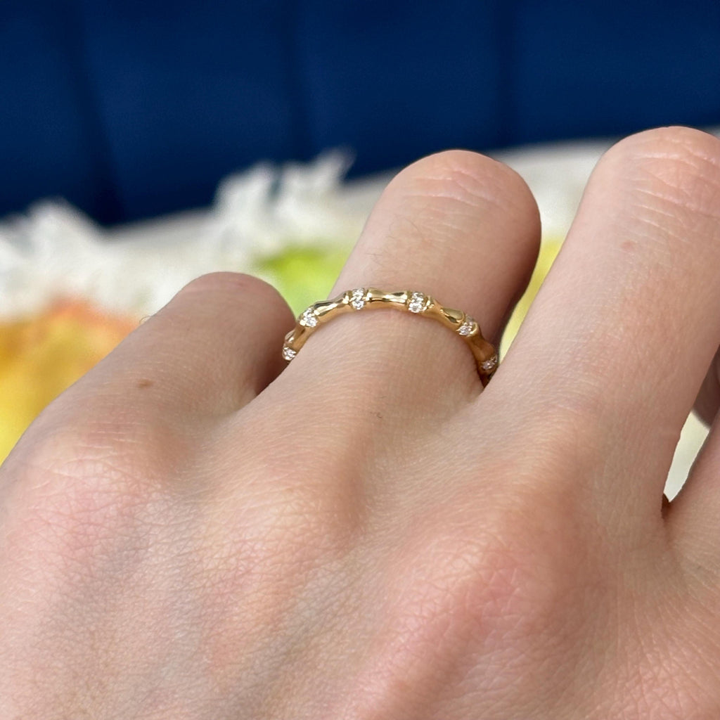 14k Gold Diamond Bamboo Ring