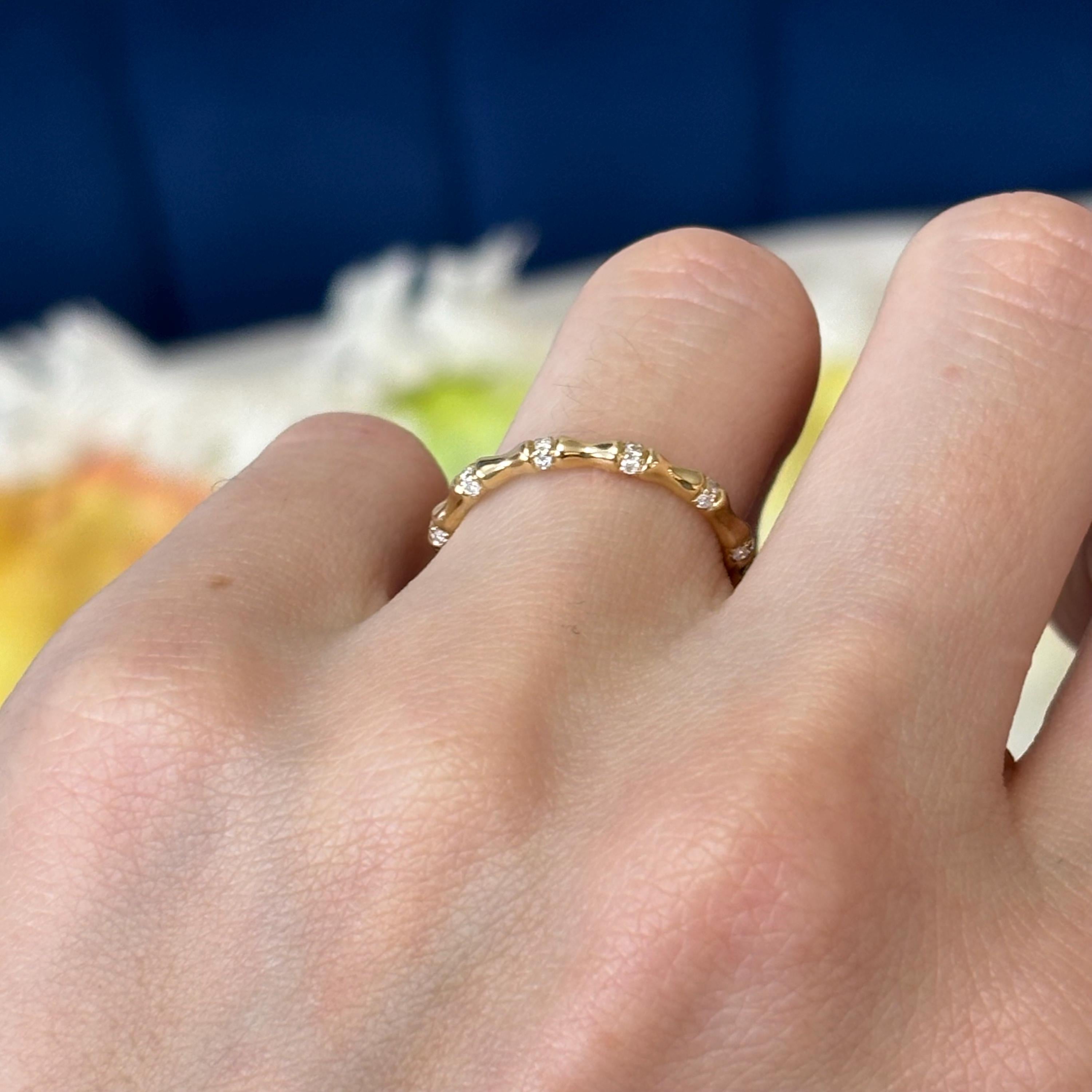 14k Gold Diamond Bamboo Ring