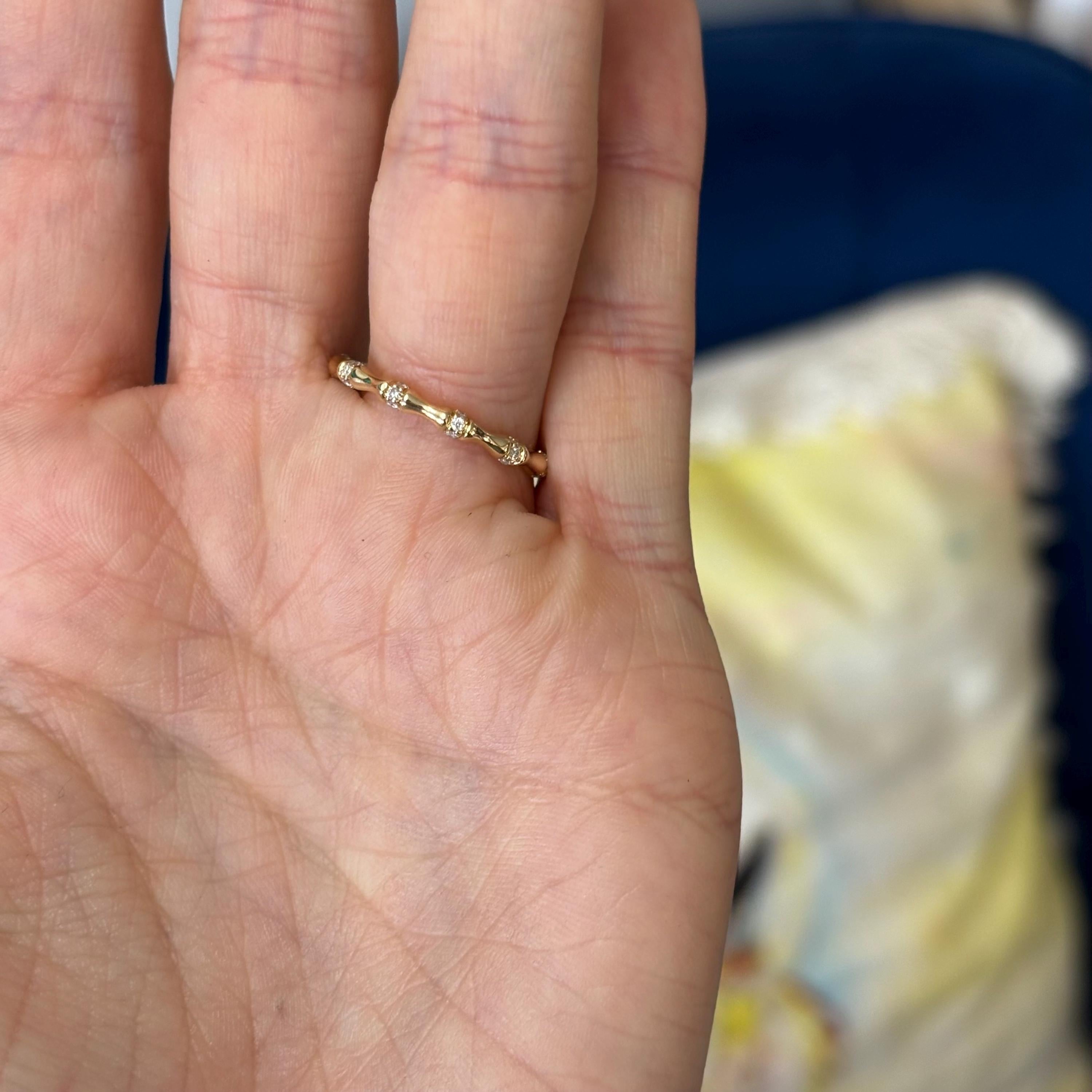 14k Gold Diamond Bamboo Ring