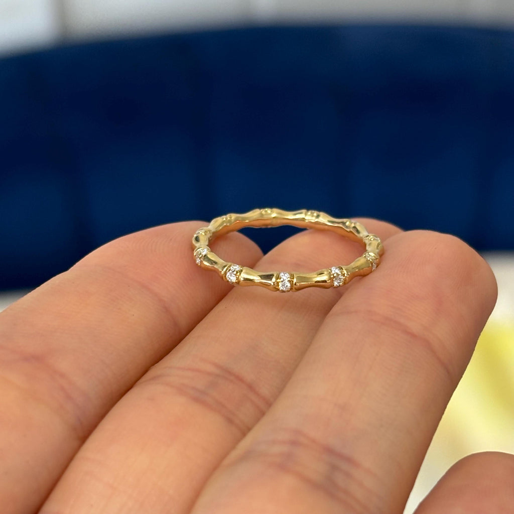 14k Gold Diamond Bamboo Ring