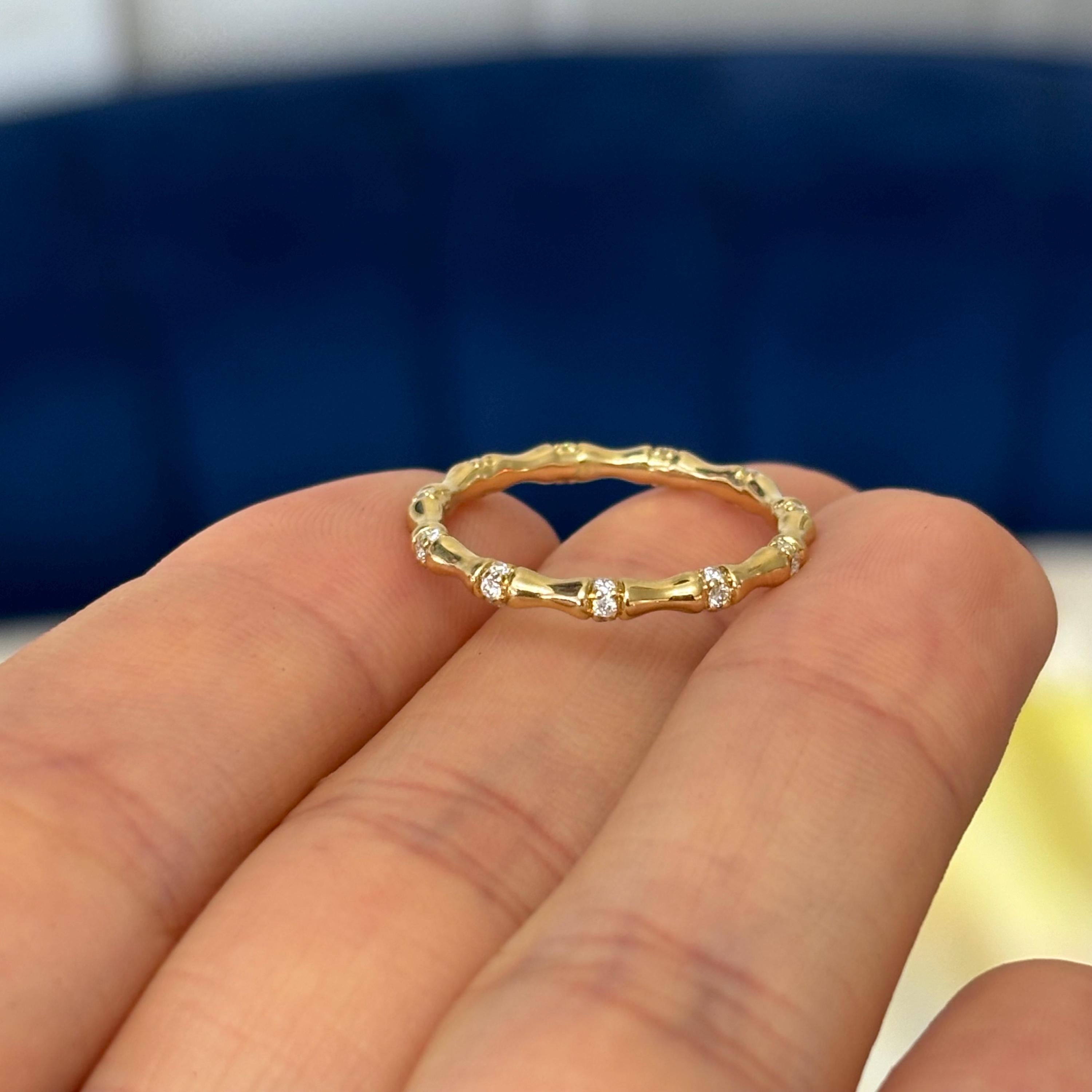 14k Gold Diamond Bamboo Ring