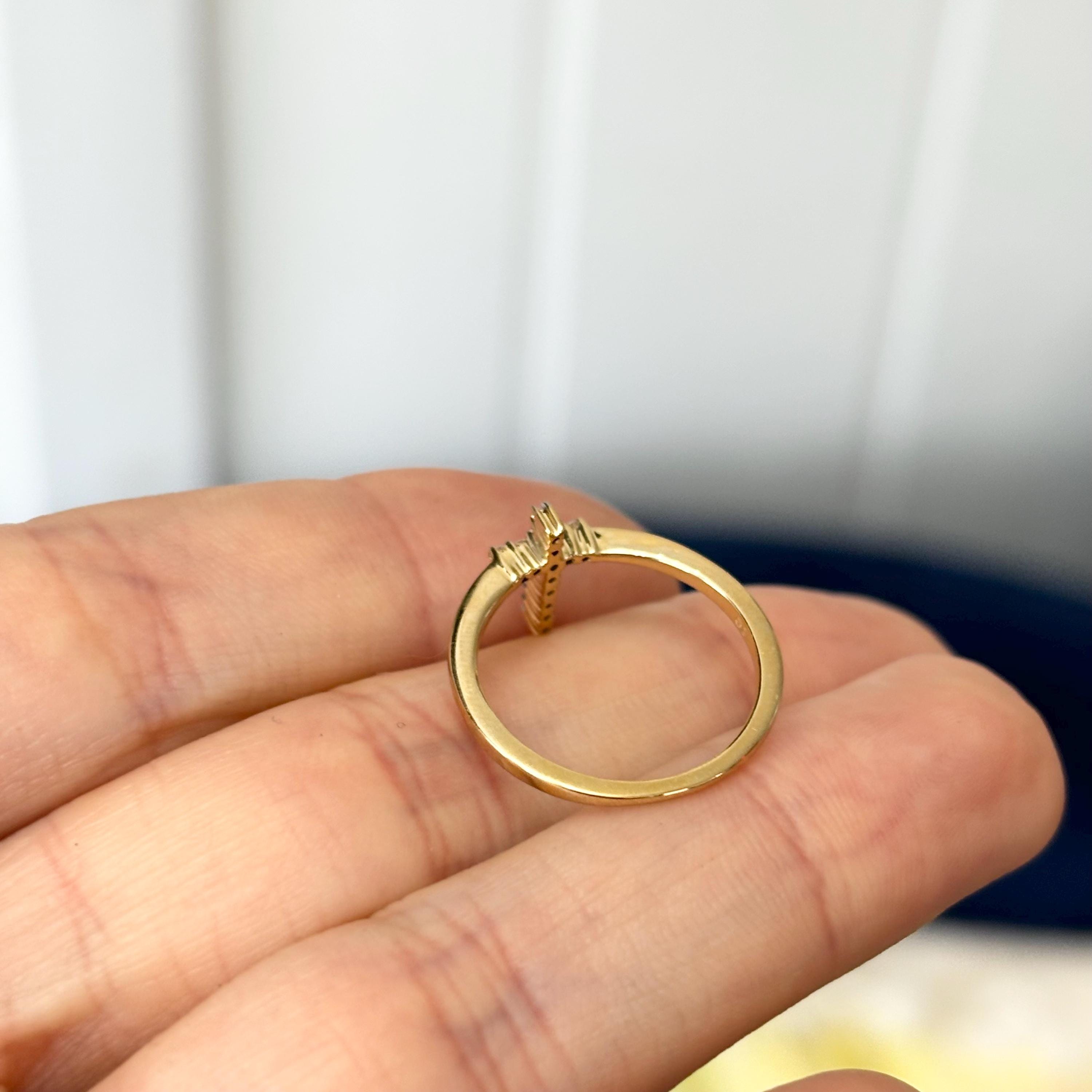 14k Yellow Gold Diamond Cross Ring