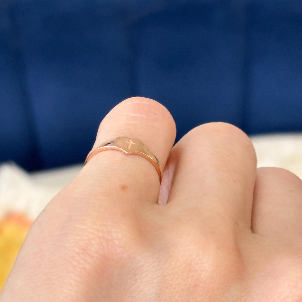 14k Rose Gold Heart & Cross Youth Ring