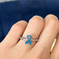Sterling Silver Stackable Blue Enameled Awareness Ribbon Ring