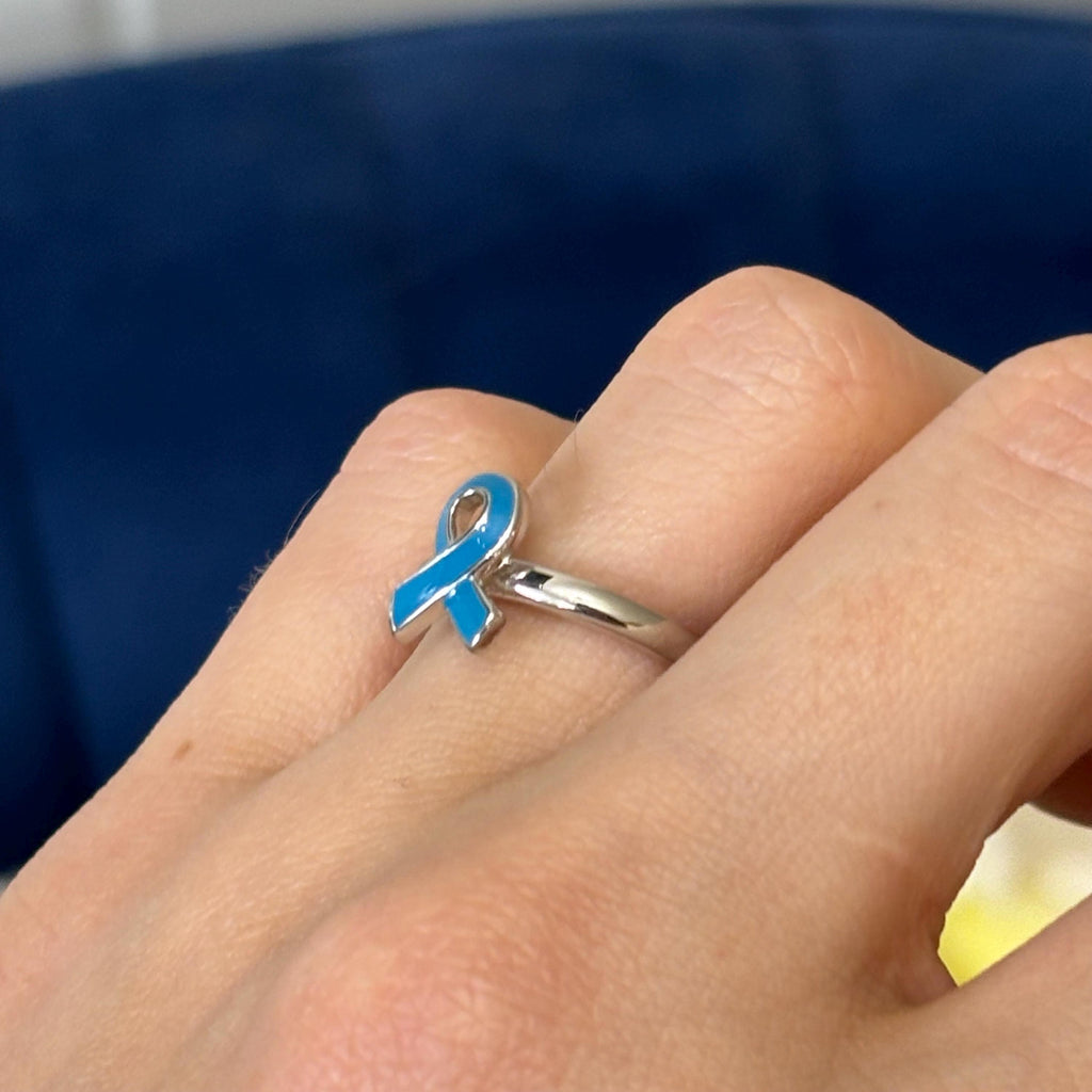 Sterling Silver Stackable Blue Enameled Awareness Ribbon Ring