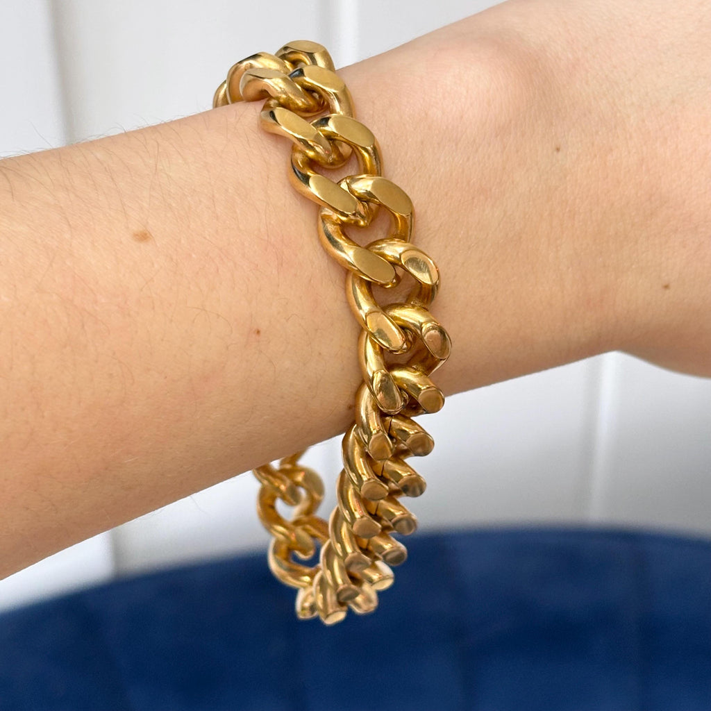 Stainless Steel Yellow IP Plate Curb Chain Bracelet