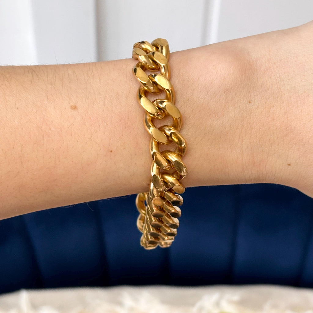 Stainless Steel Yellow IP Plate Curb Chain Bracelet