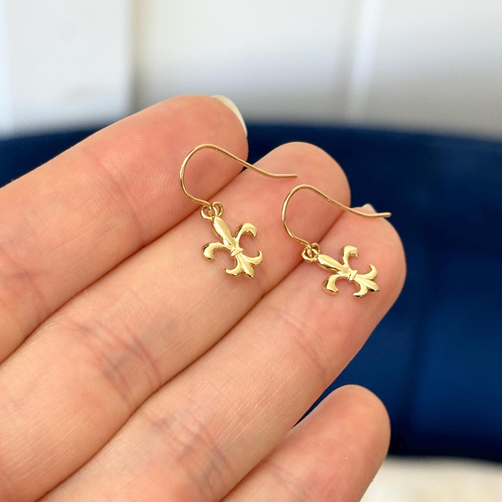 14K Yellow Gold Fleur de Lis French Dangle Earrings