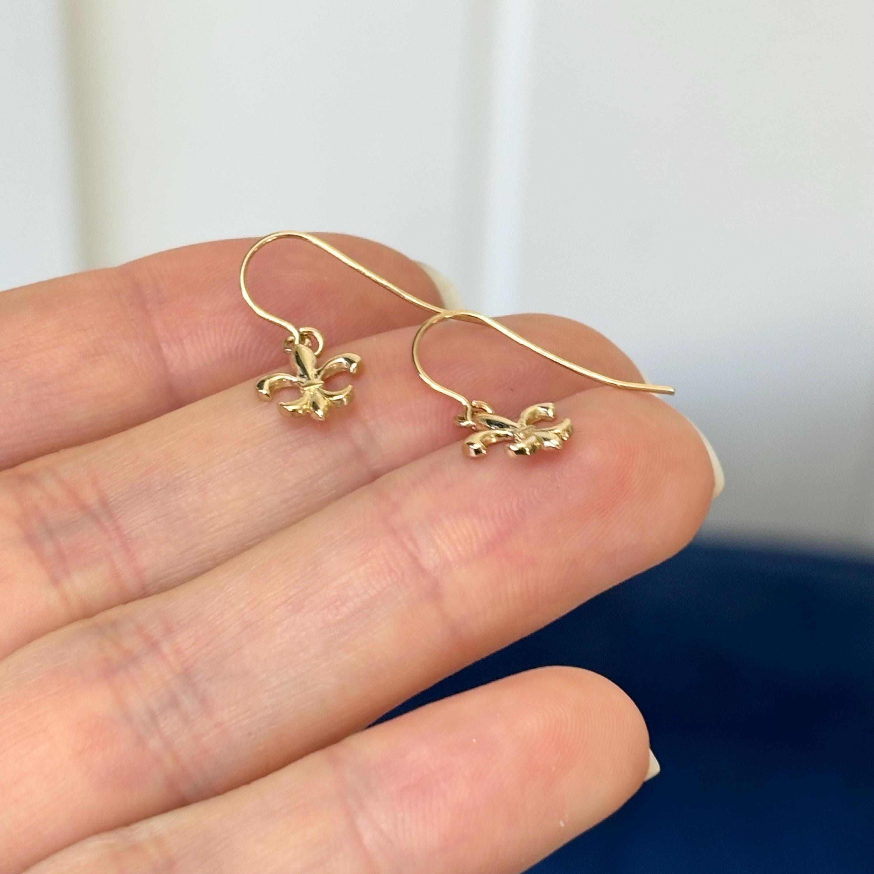 14K Yellow Gold Fleur de Lis French Dangle Earrings