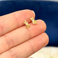 14K Yellow Gold Sitting Kitty Cat CZ Bowtie Stud Earrings