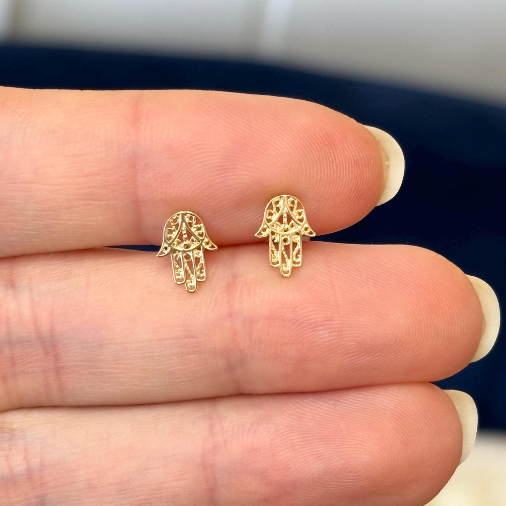 14k Gold Hamsa Post Earrings