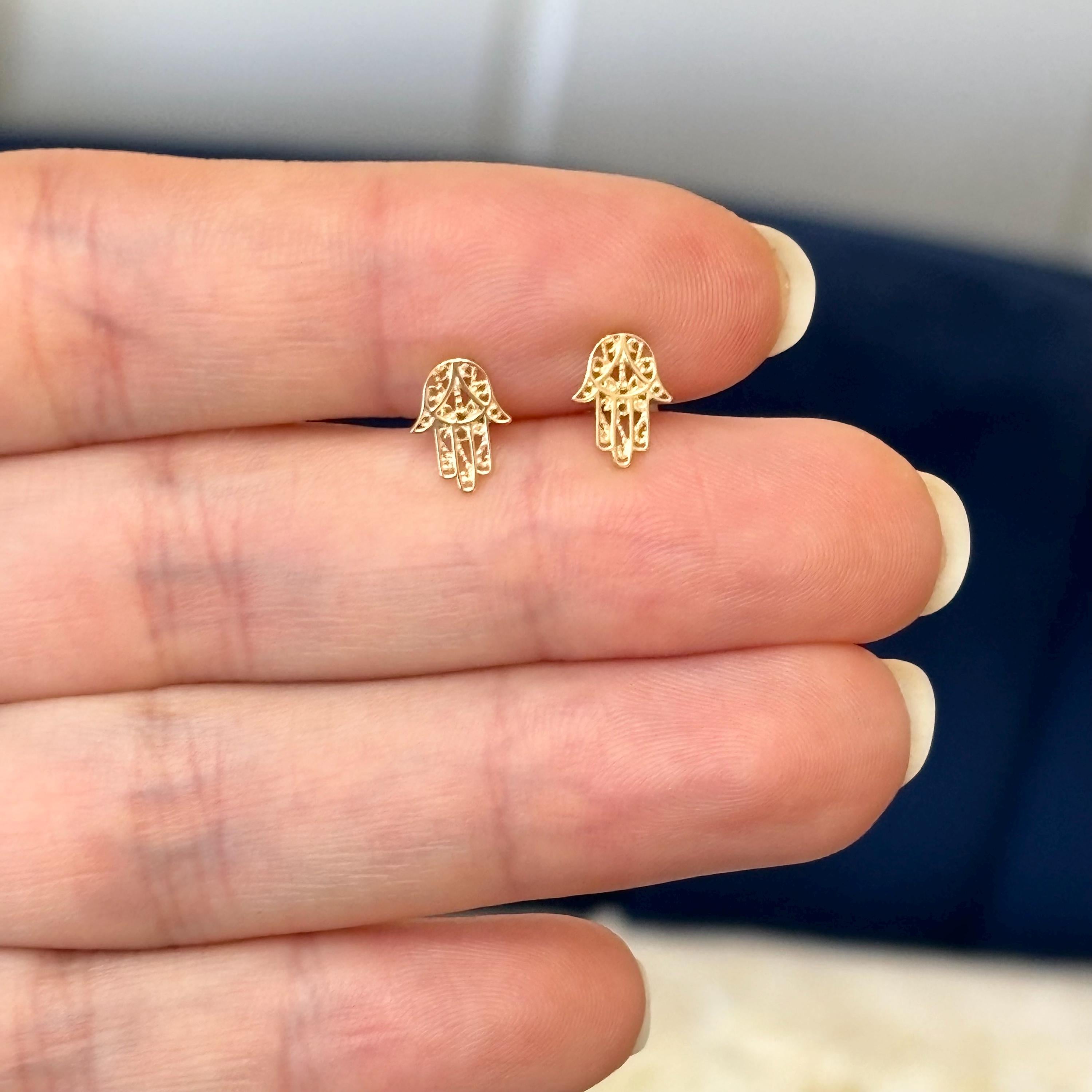 14k Gold Hamsa Post Earrings