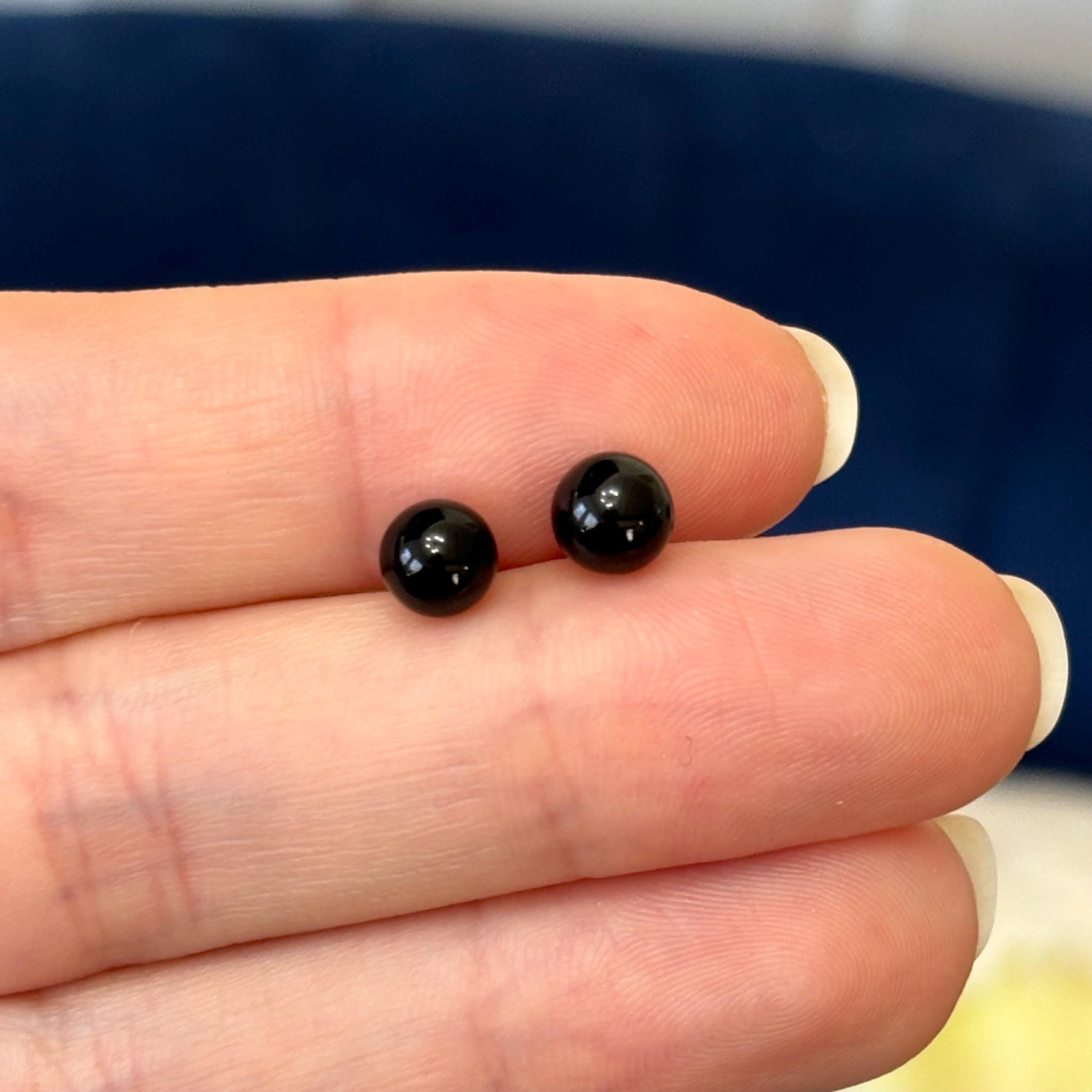 14K White Gold 6mm Black Onyx Bead  Earrings