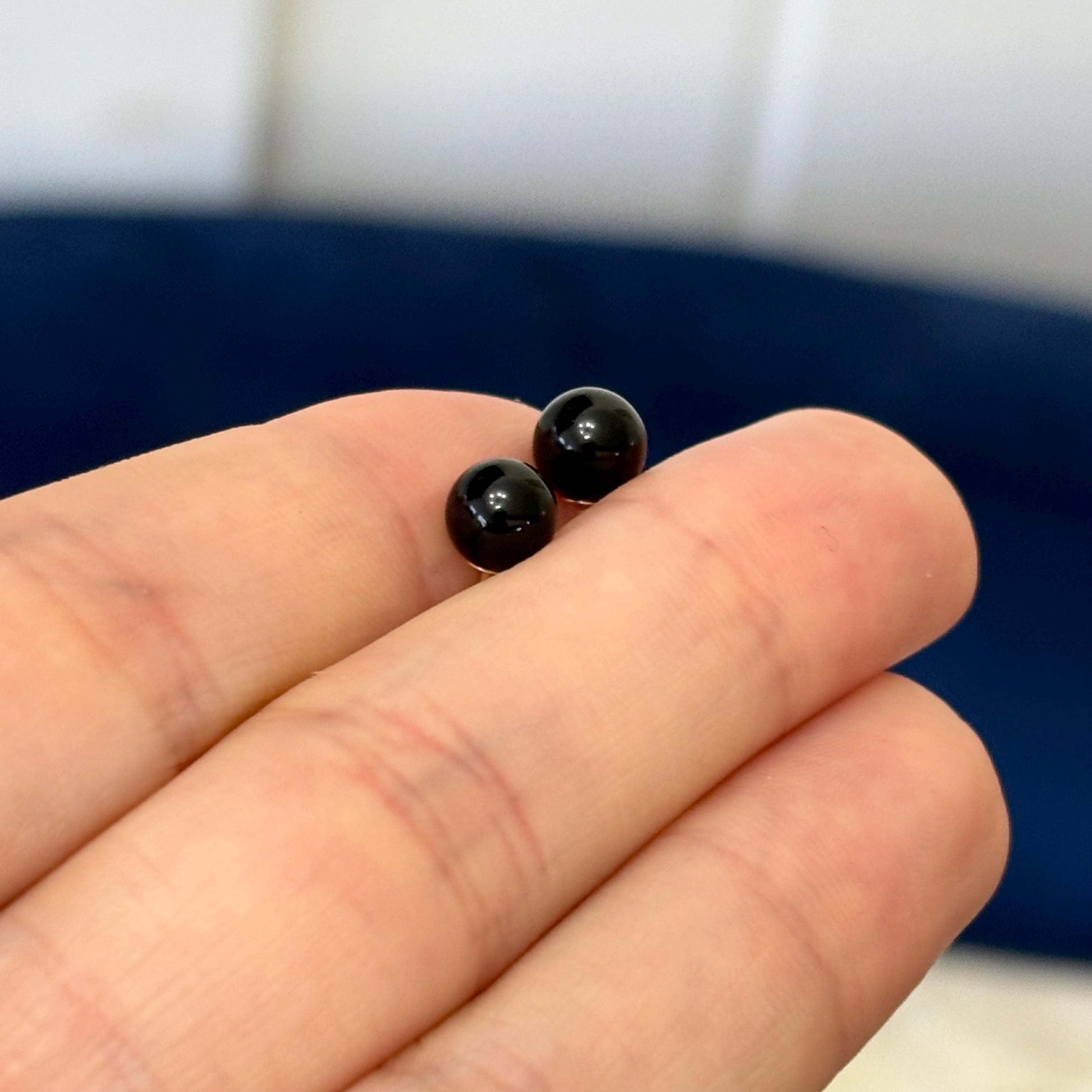 14K White Gold 6mm Black Onyx Bead  Earrings