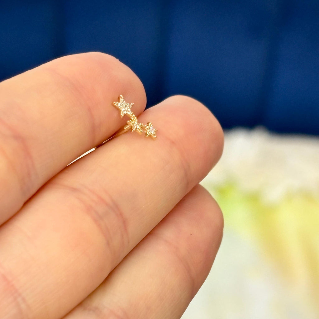 14k Gold Cubic Zirconia Stars Cartilage Stud Body Jewelry