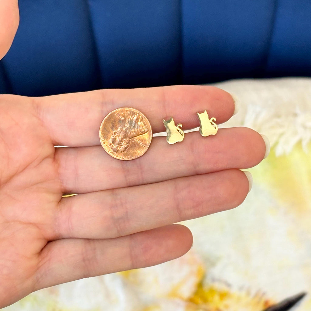 14K Yellow Gold Small Polished Kitty Cat Stud Earrings