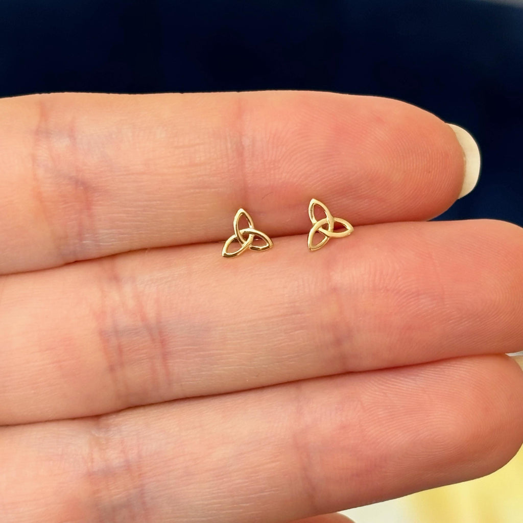 14k Small Celtic Trinity Knot Irish Post Earrings