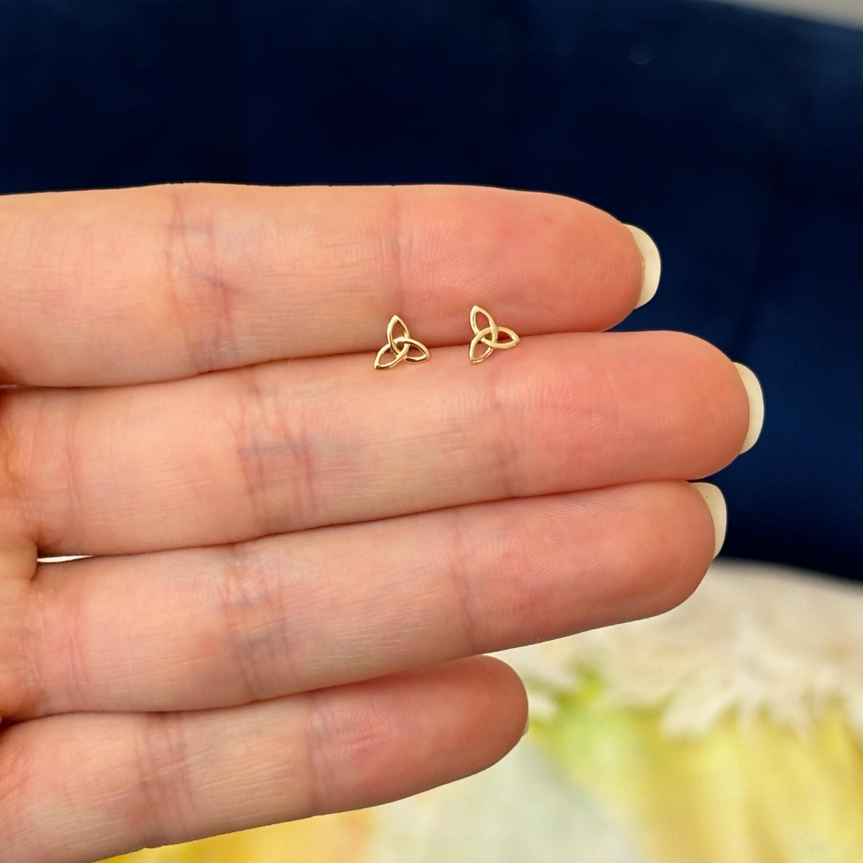 14k Small Celtic Trinity Knot Irish Post Earrings