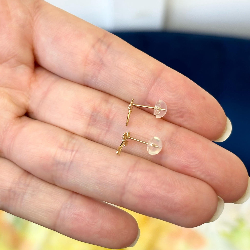 14k Small CZ Children’s Cross Post Earrings
