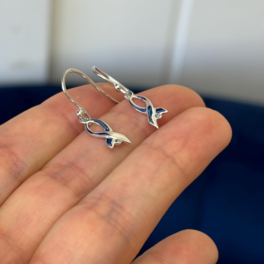 Sterling Silver Rhodium-plated Diamond Awareness Ribbon Dangle Earrings