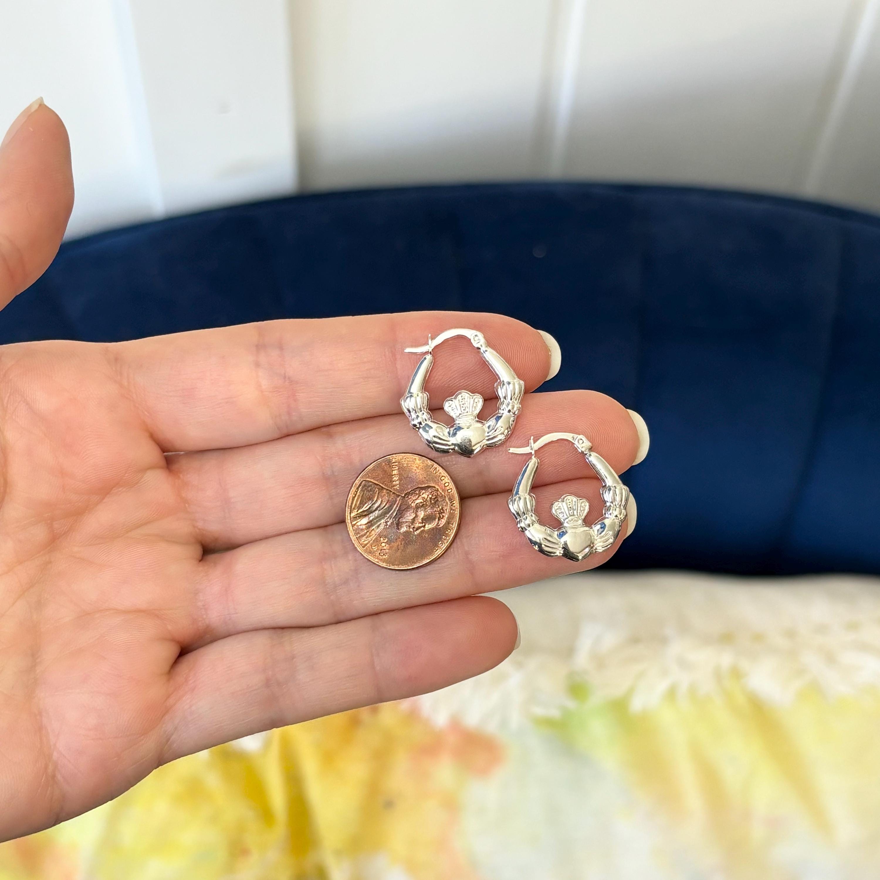 Sterling Silver Claddagh Irish Hands, Heart and Crown Hoop Earrings