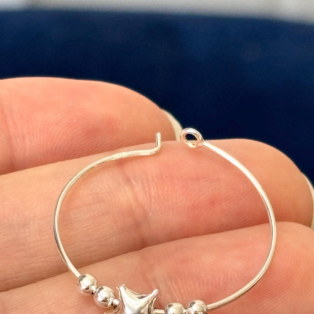 Sterling Silver Beaded and Star Hoop Earrings