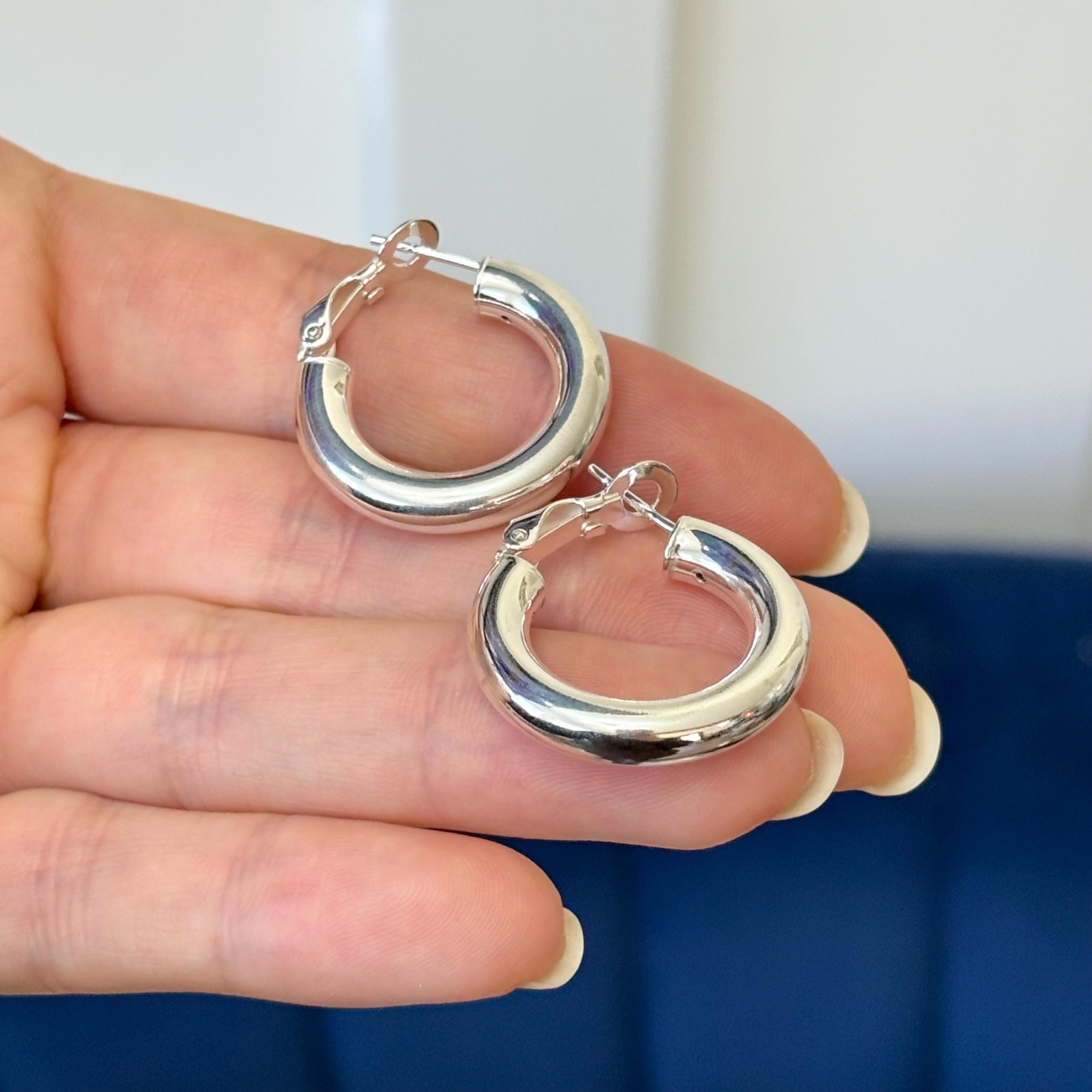 Sterling Silver Omega-back Medium Width Hoop Earrings
