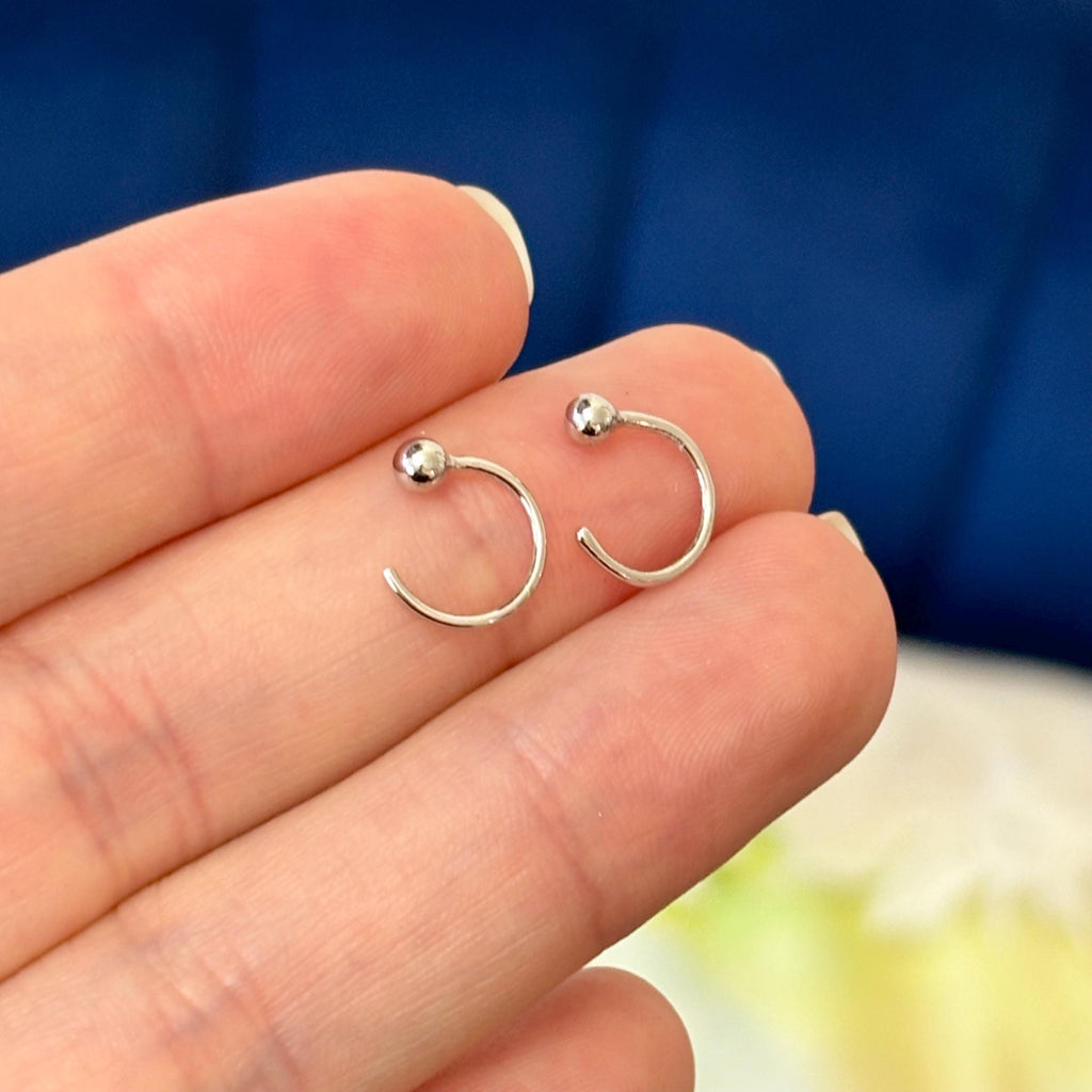 Sterling Silver Rhodium-plated Non-pierced Ball Pair of Cuff Earrings