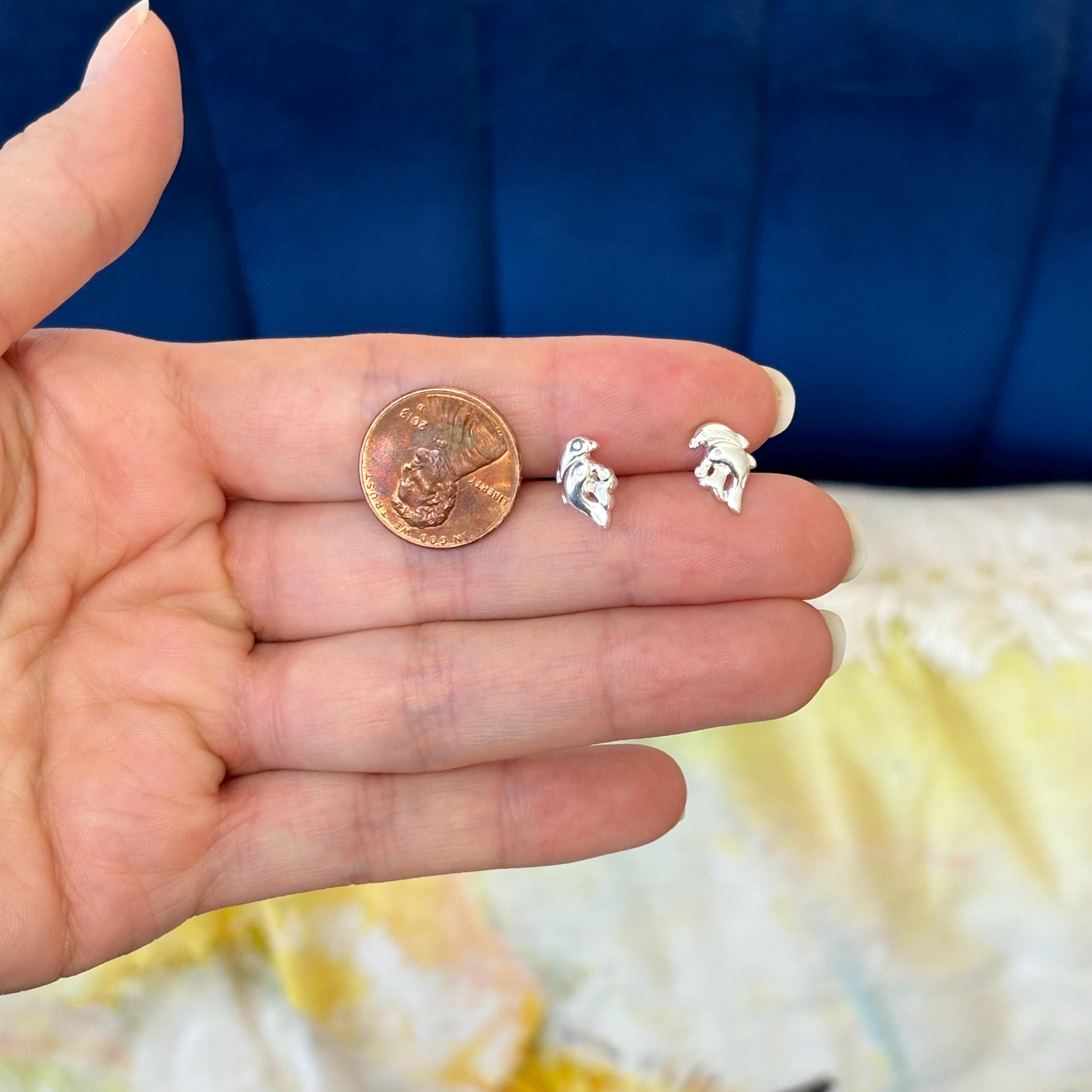Sterling Silver Polished Cubic Zirconia (CZ) Twin Dolphin Post Earrings