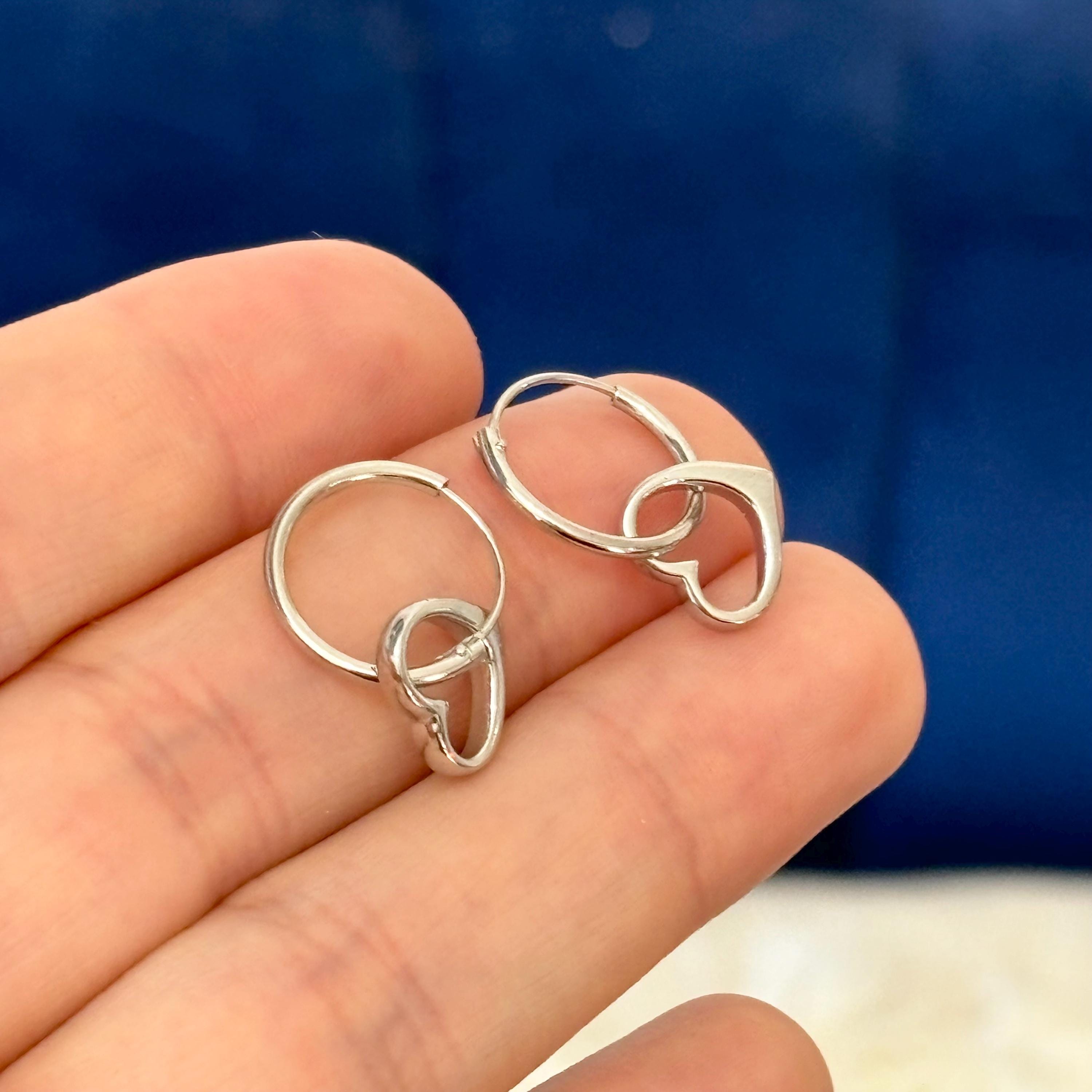 Sterling Silver Dangling Heart Hoop Earrings