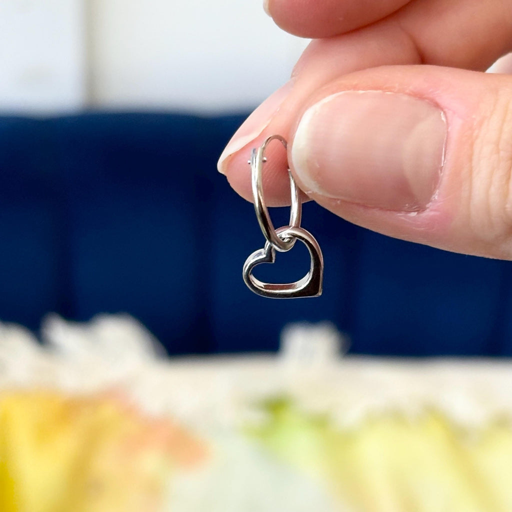 Sterling Silver Dangling Heart Hoop Earrings