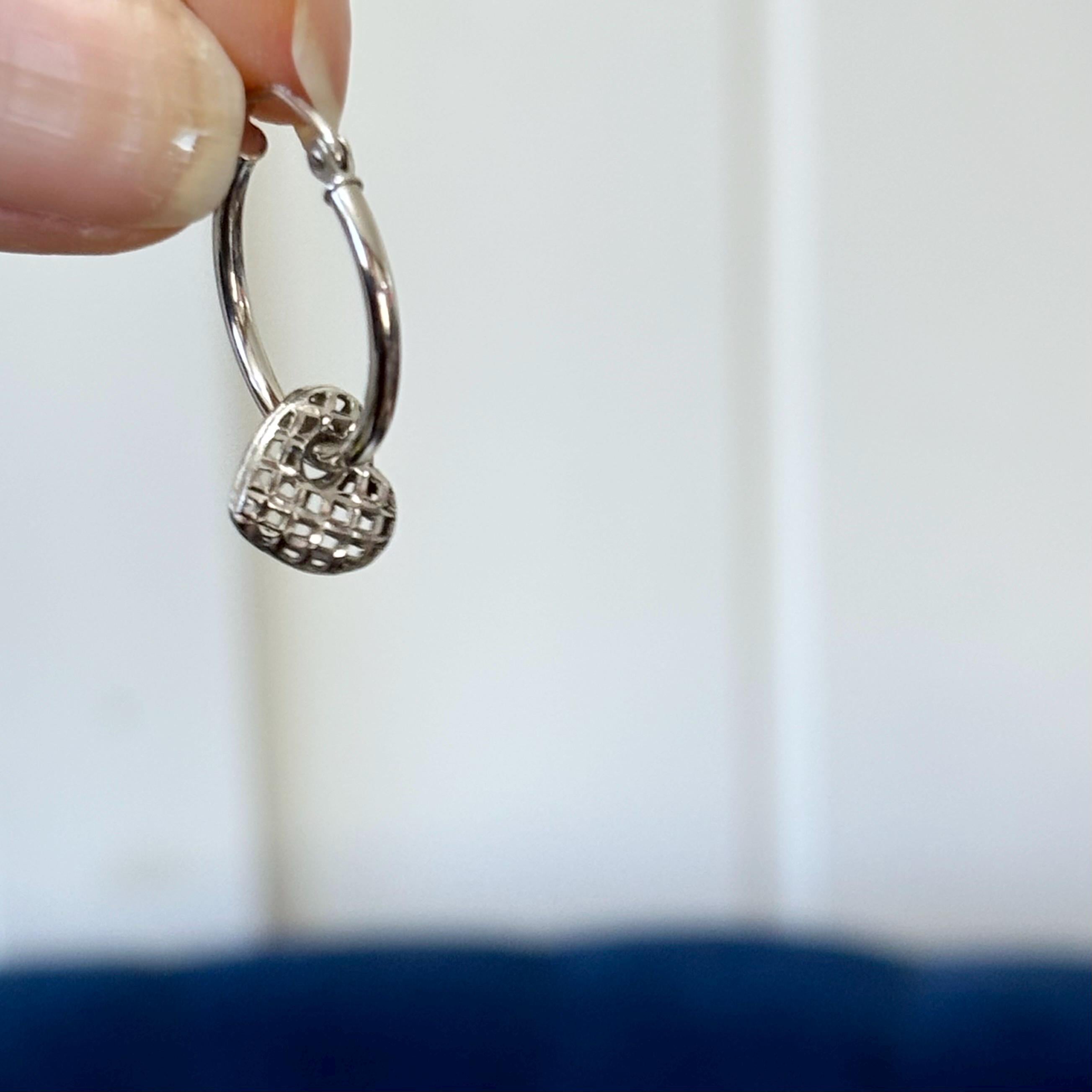 Sterling Silver Movable Dangling Heart Hoop Earrings