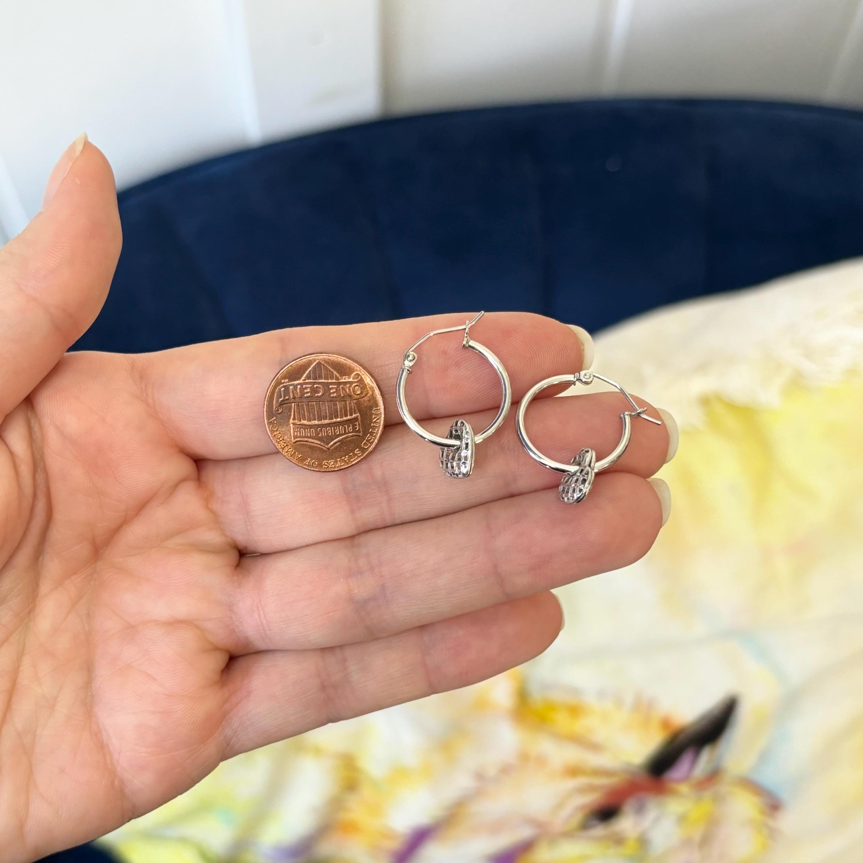 Sterling Silver Movable Dangling Heart Hoop Earrings