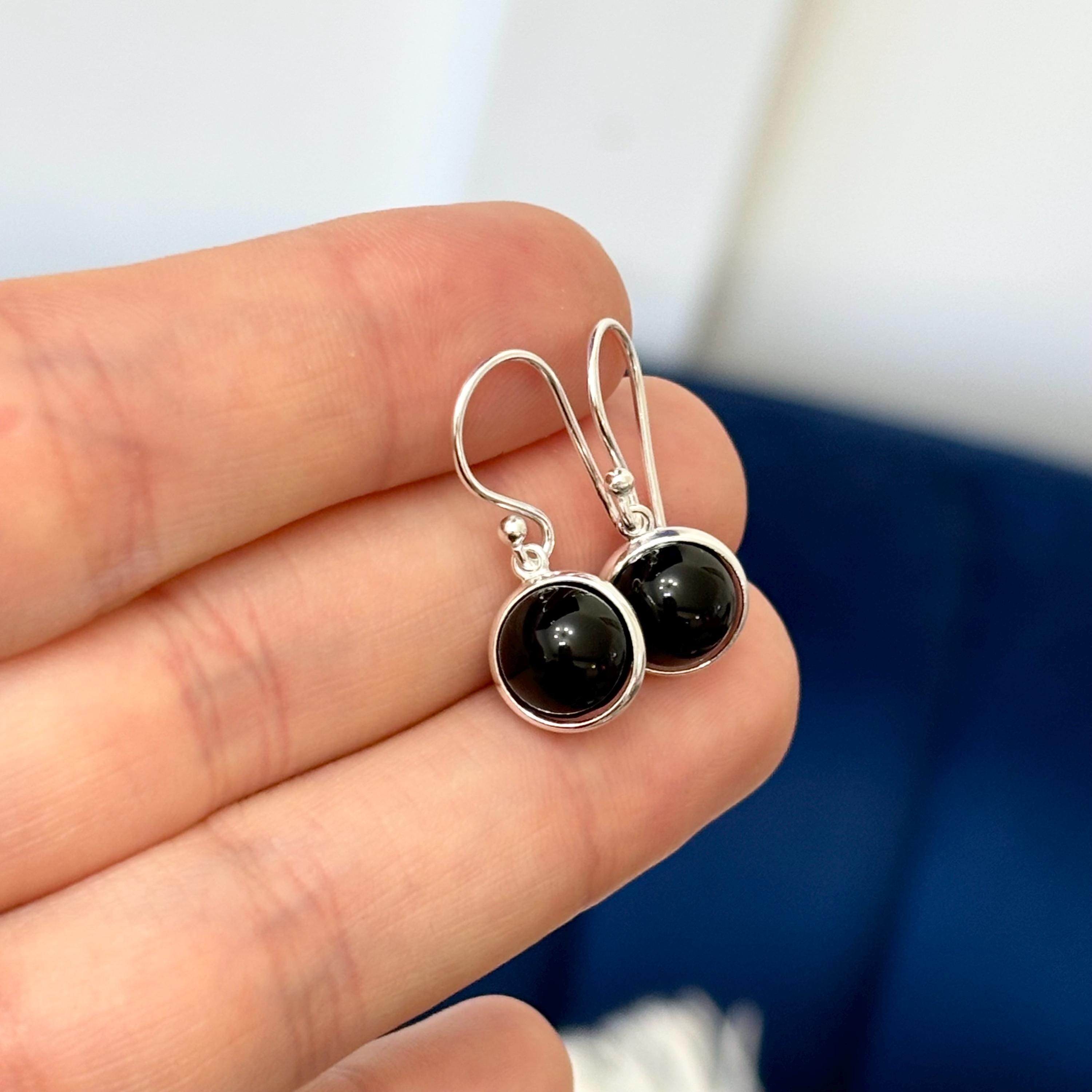 Sterling Silver Polished Onyx Bead Dangle Earrings