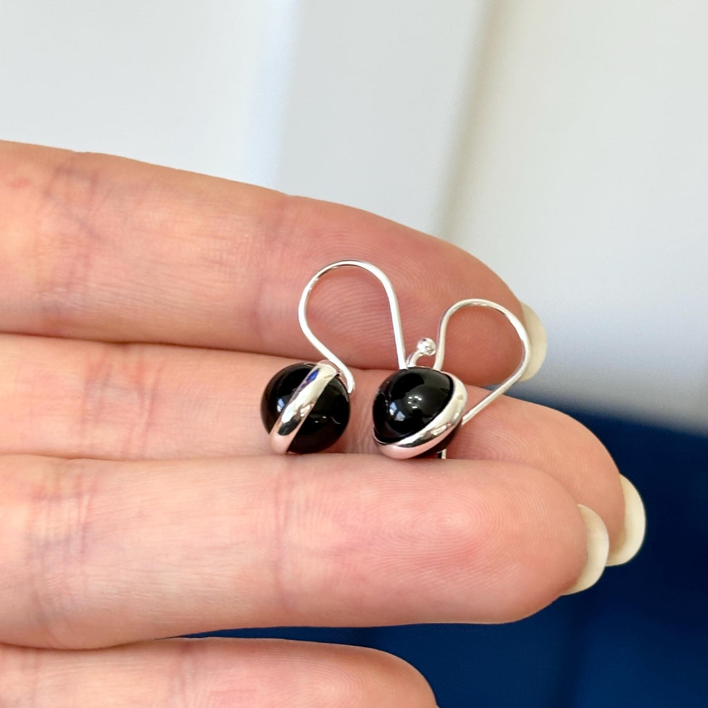 Sterling Silver Polished Onyx Bead Dangle Earrings