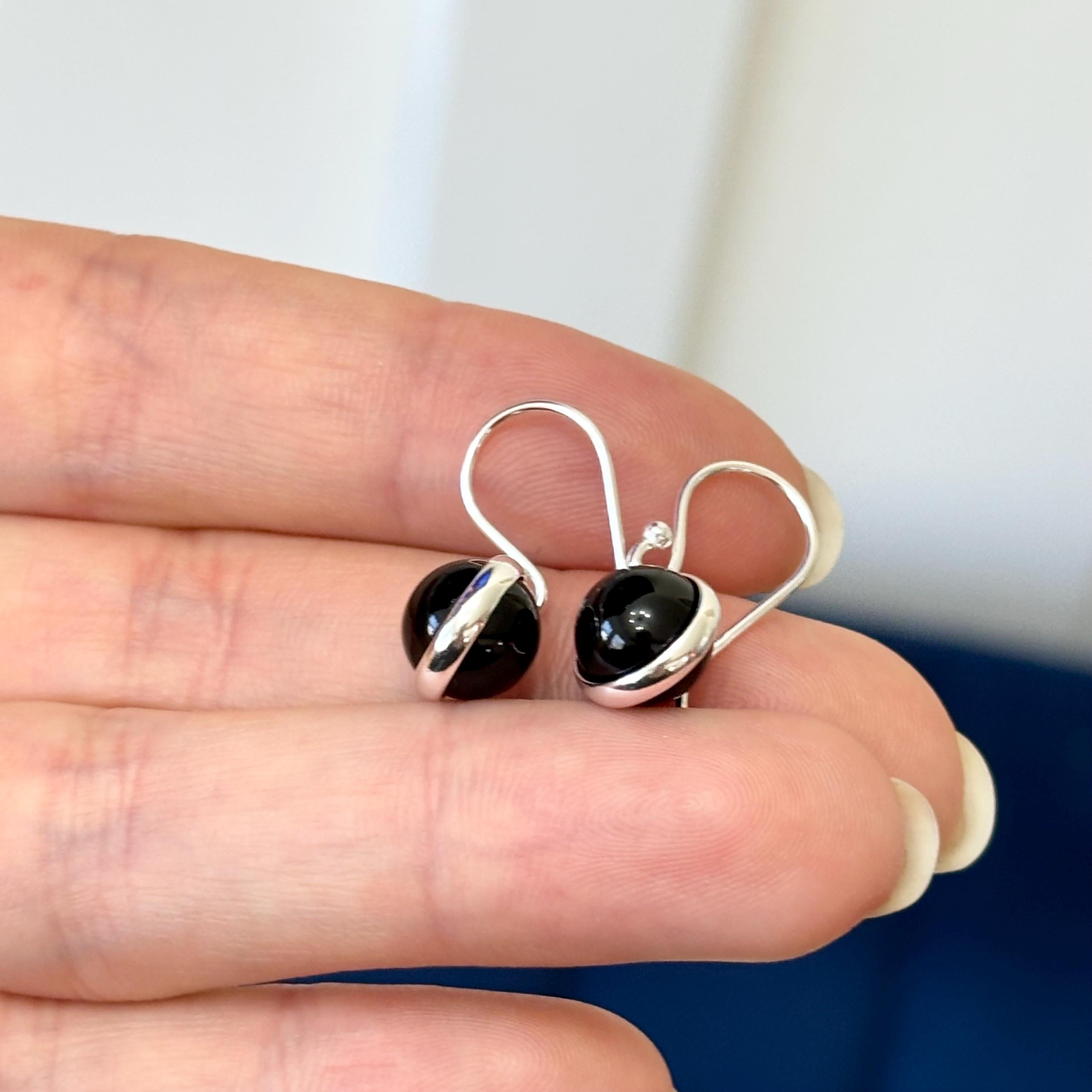 Sterling Silver Polished Onyx Bead Dangle Earrings