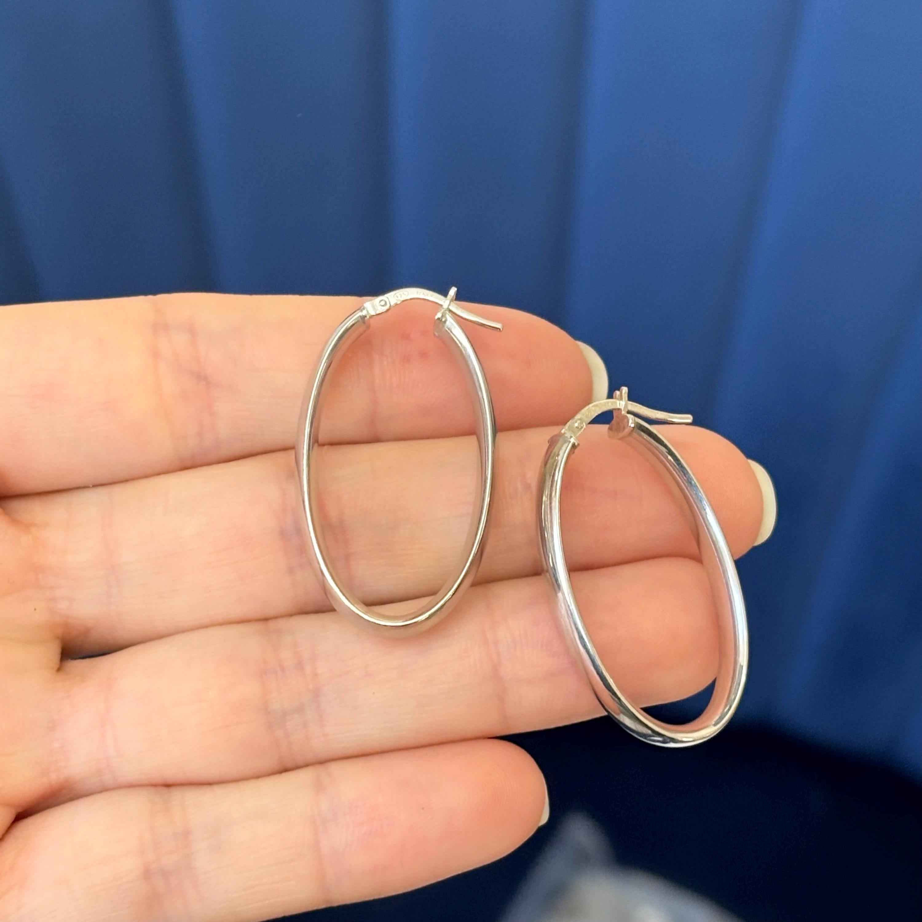 Sterling Silver Polished Oval Hinged Hoop Earrings